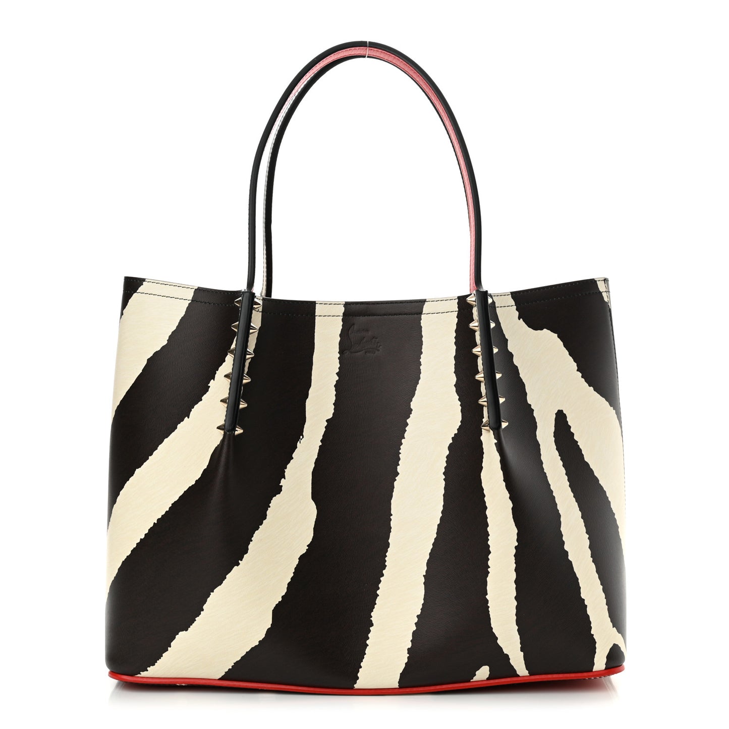 Calfskin Empire Zebra Print Spiked Large Cabarock Shopper Tote Brown White