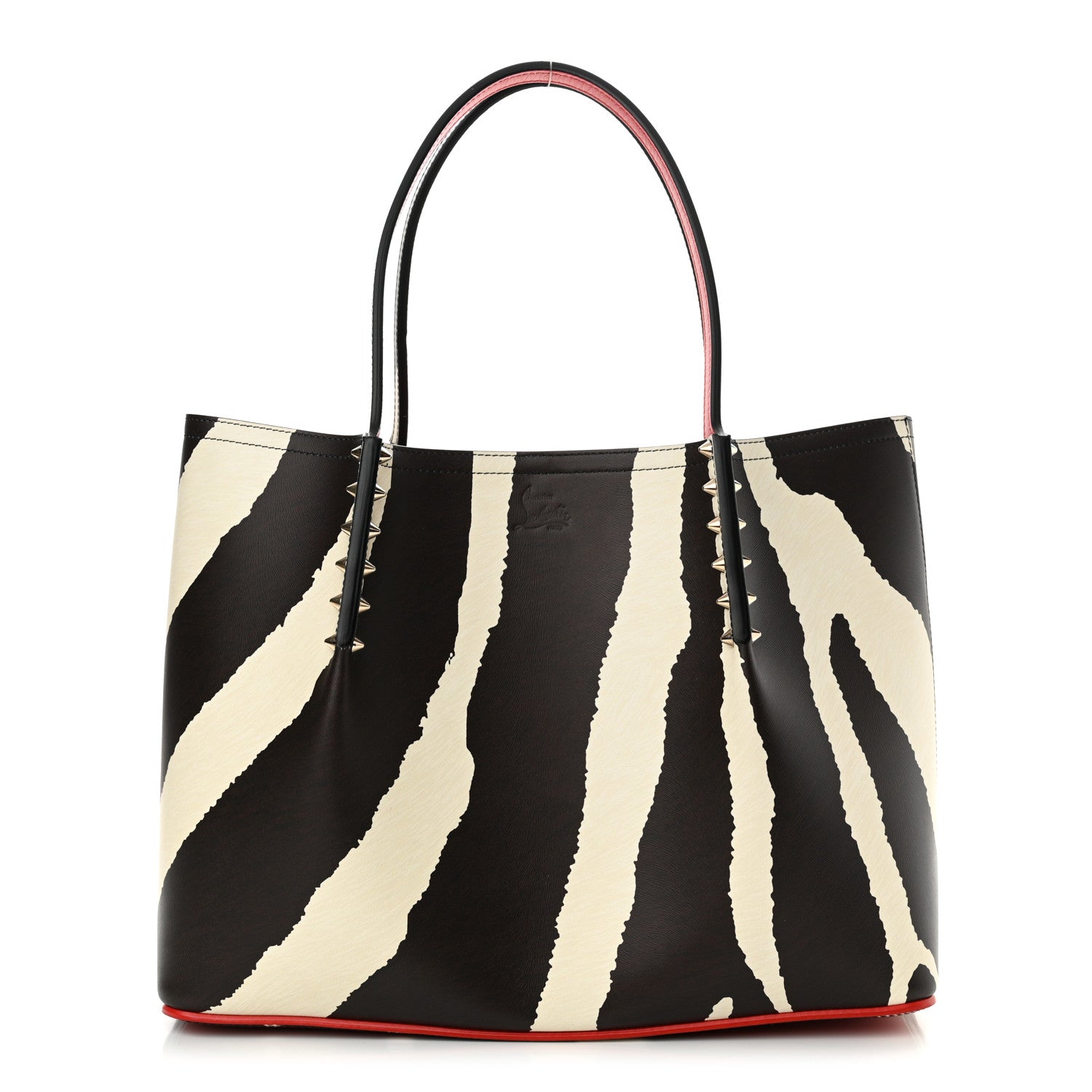 Christian Louboutin Calfskin Empire Zebra Print Spiked Large Cabarock Shopper Tote Brown White 1 of 11