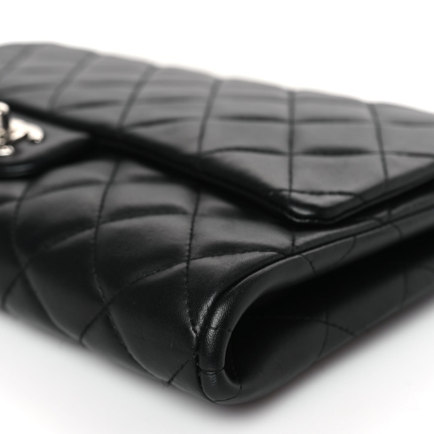 Lambskin Quilted Clutch With Chain Flap Black