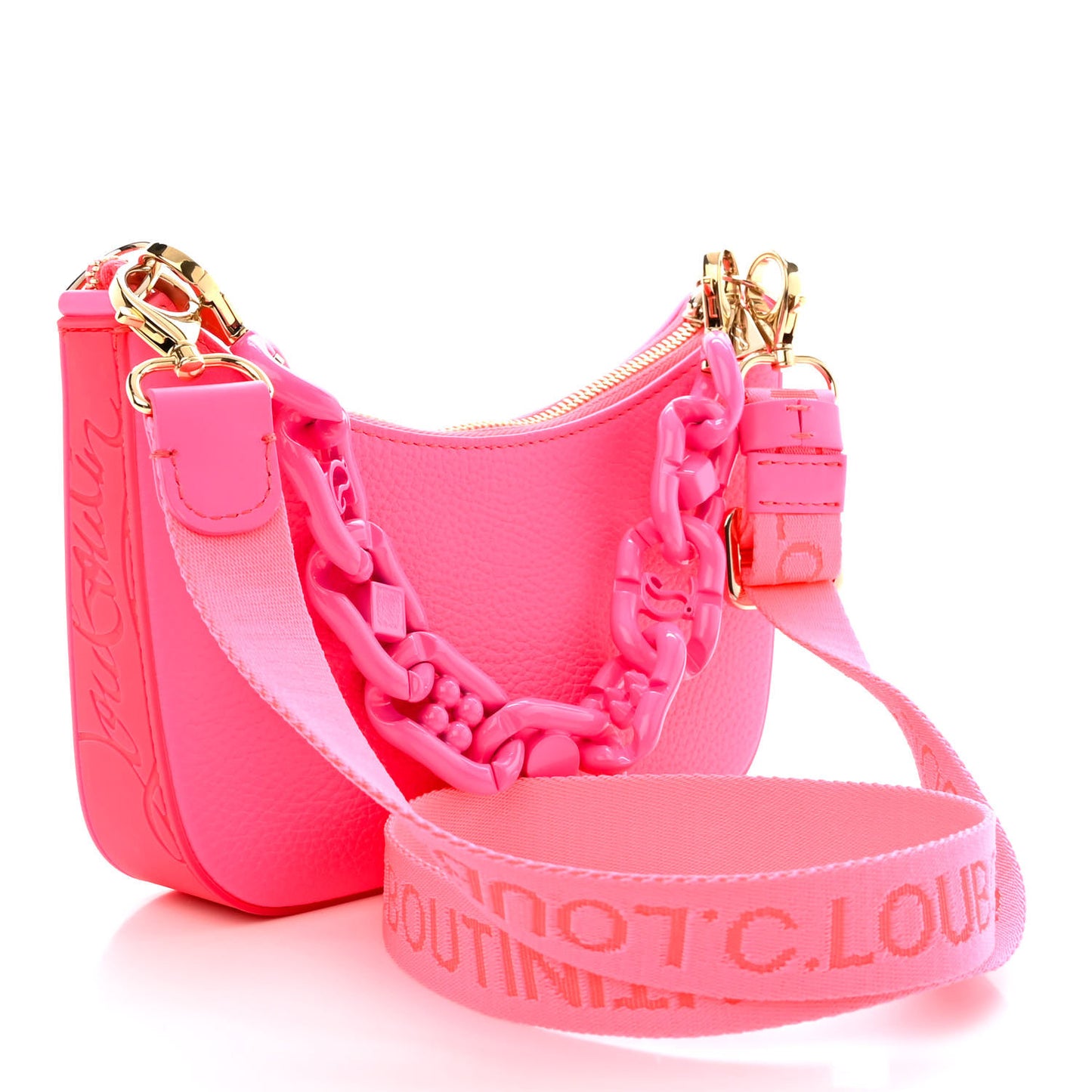 Calfskin Mini Loubila Chain Shoulder Bag Fluo Pink