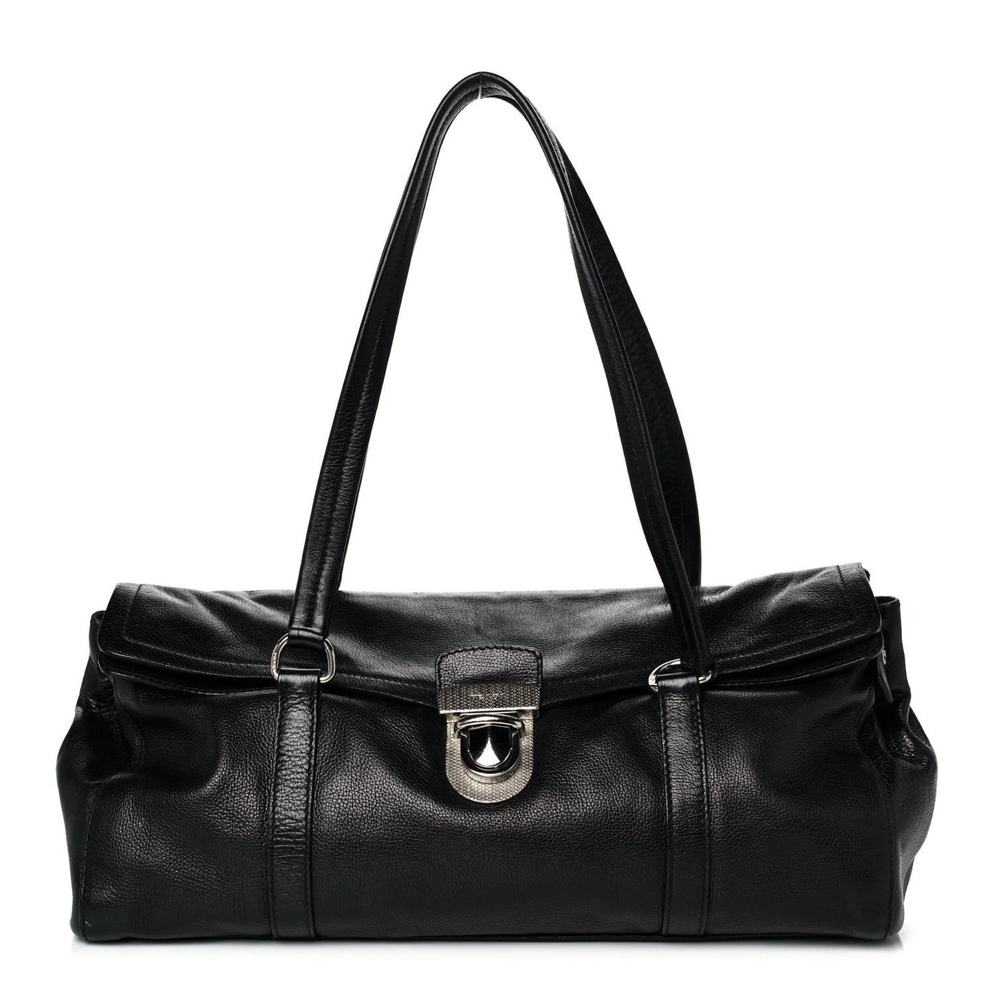 Royal Calf Easy Foldover Pushlock Satchel Black