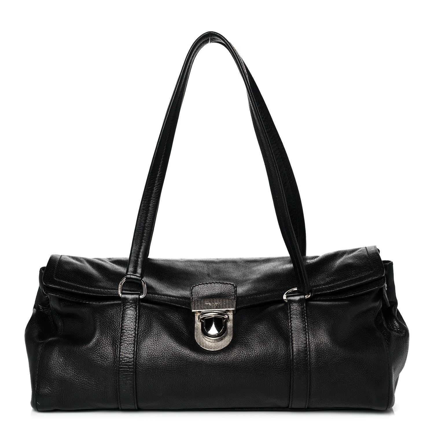 Prada Royal Calf Easy Foldover Pushlock Satchel Black 1 of 12