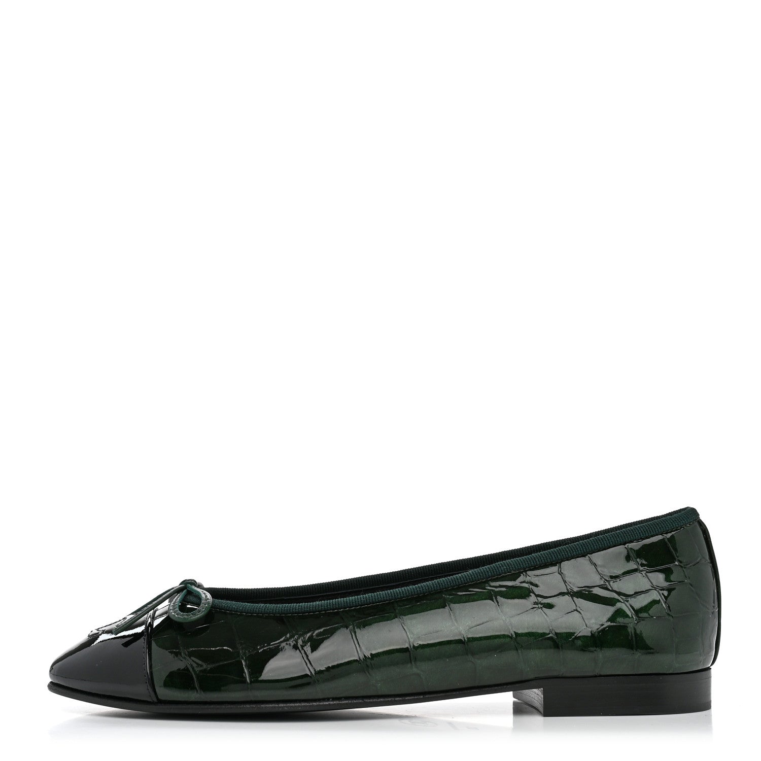 Chanel Crocodile Embossed Patent Calfskin Cap Toe CC Ballerina