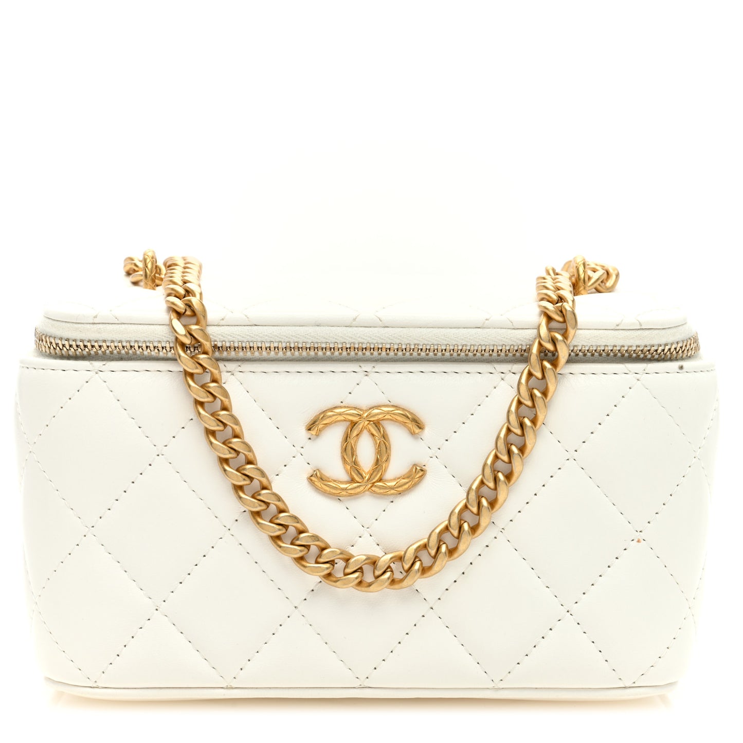 Lambskin Quilted Small Pillow Crush Vanity Case With Chain White