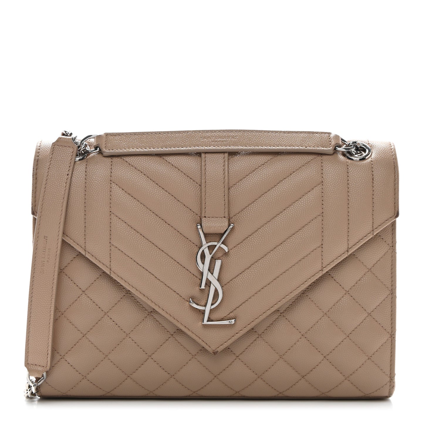 Grain De Poudre Textured Mixed Matelasse Medium Triquilt Monogram Satchel Dark Beige