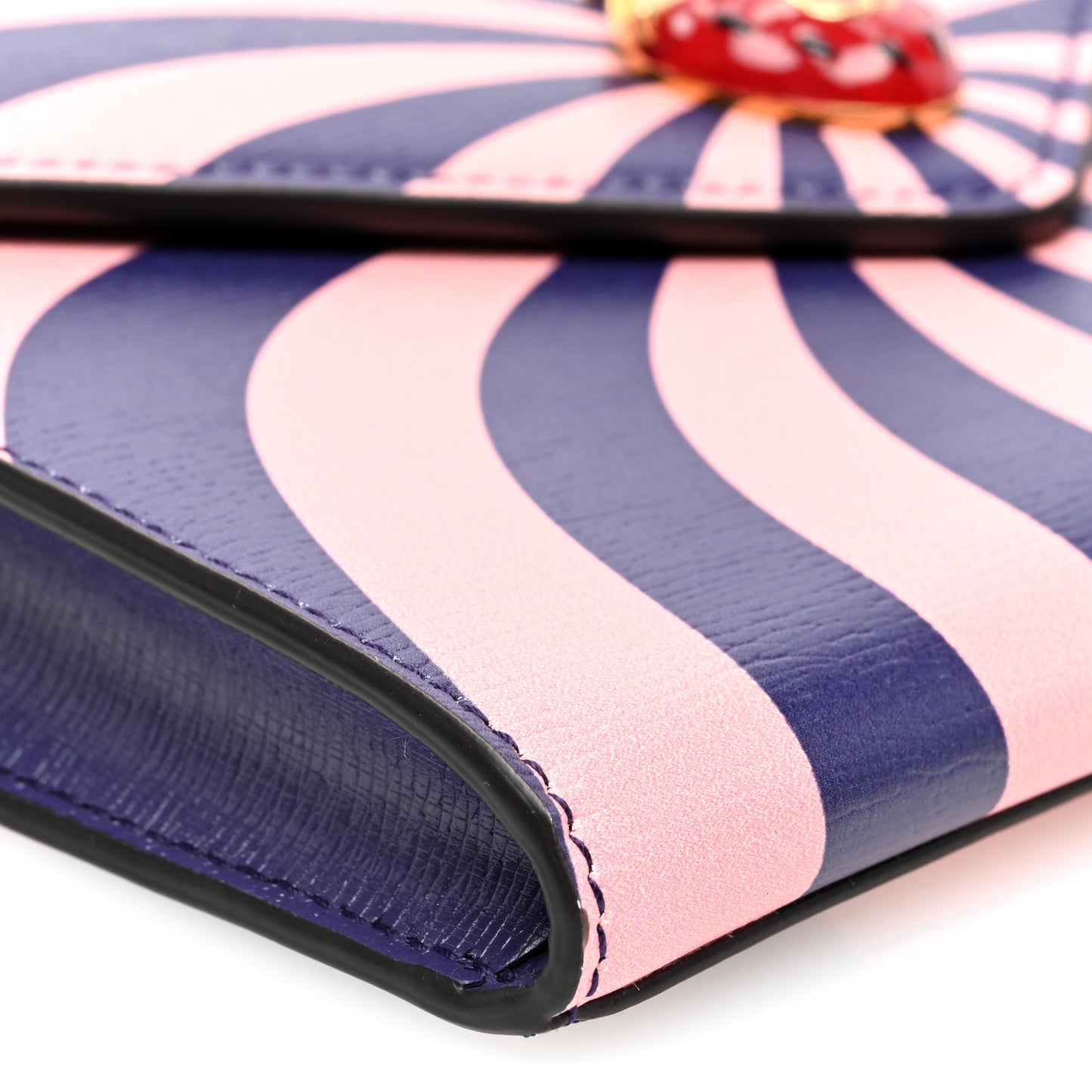 Textured Dollar Calfskin Enamel Double G Strawberry Wallet On Chain Pink Blue
