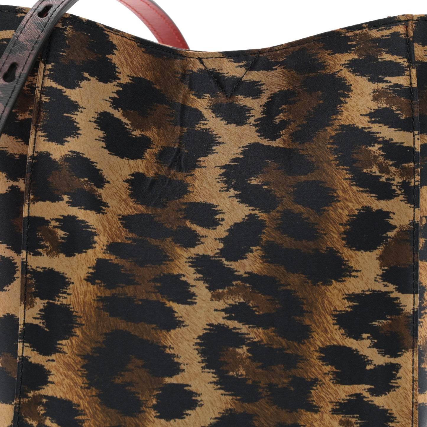 Crepe Satin Leopard Print Empire Spike Studded Mini Cabachic Bucket Bag Brown