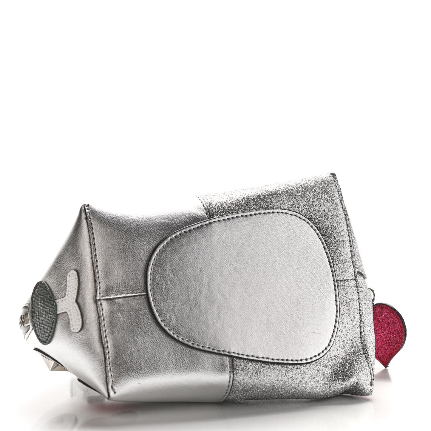 Metallic Calfskin Glitter Childrens Rabbit Top Handle Bag Silver