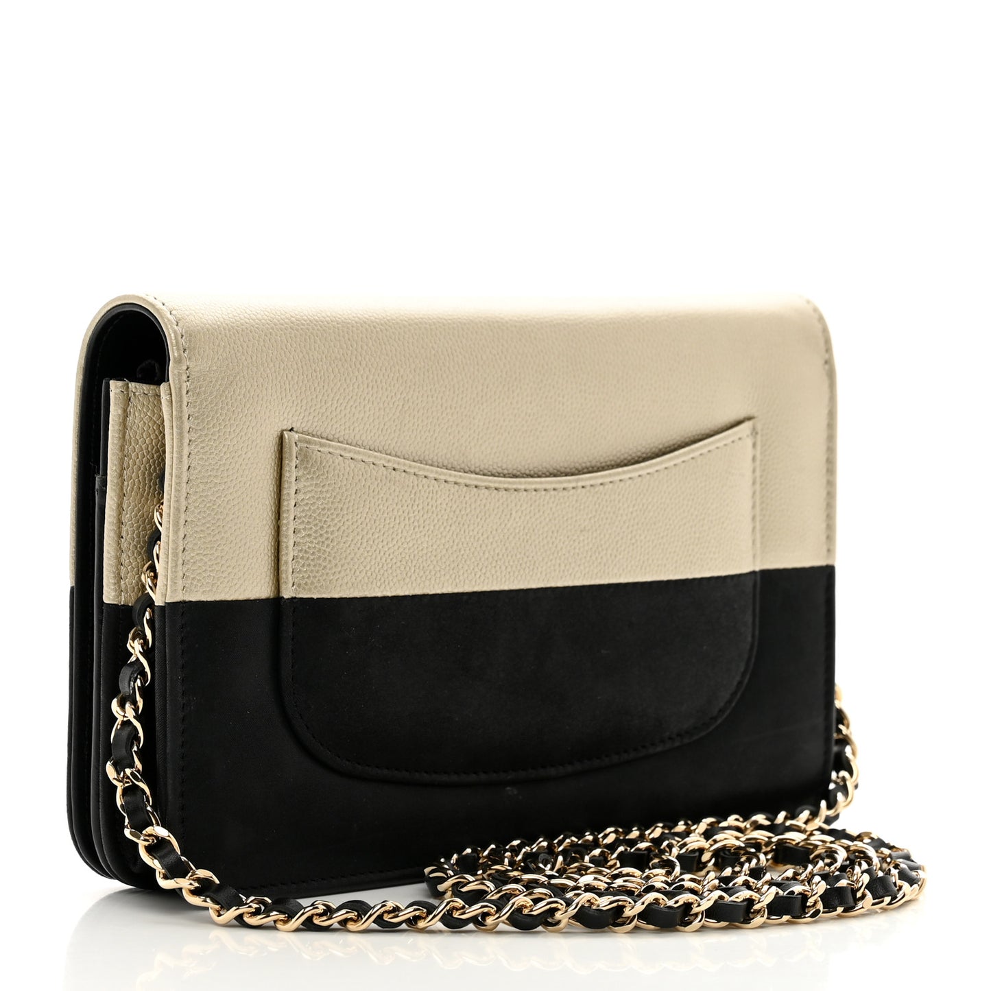 Metallic Caviar Suede Wallet On Chain WOC Gold Black