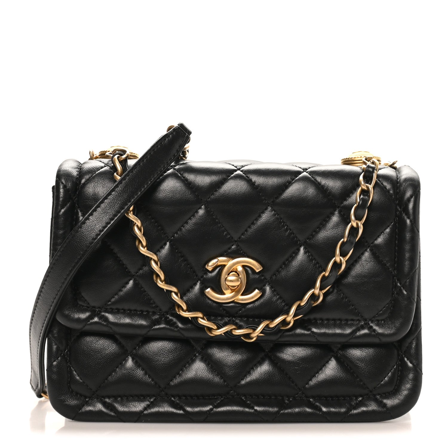 Chanel Shiny Lambskin Flap Clutch With Chain Black 1837588