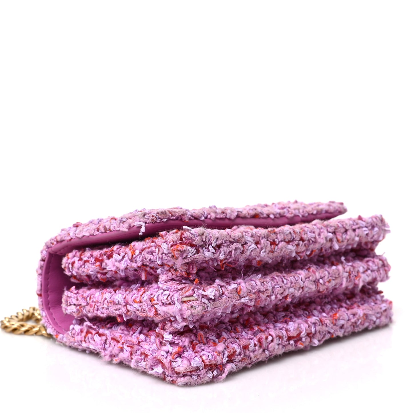 Tweed Enamel Quilted Pending CC Mini Wallet On Chain WOC Pink Purple