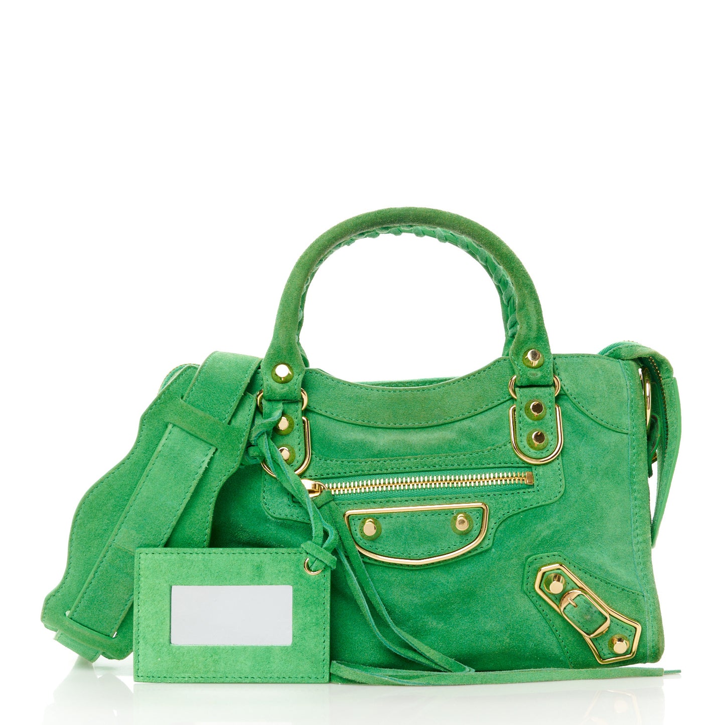 Baby Daim Suede Gold Metallic Edge Hardware Mini City Vert Fluo