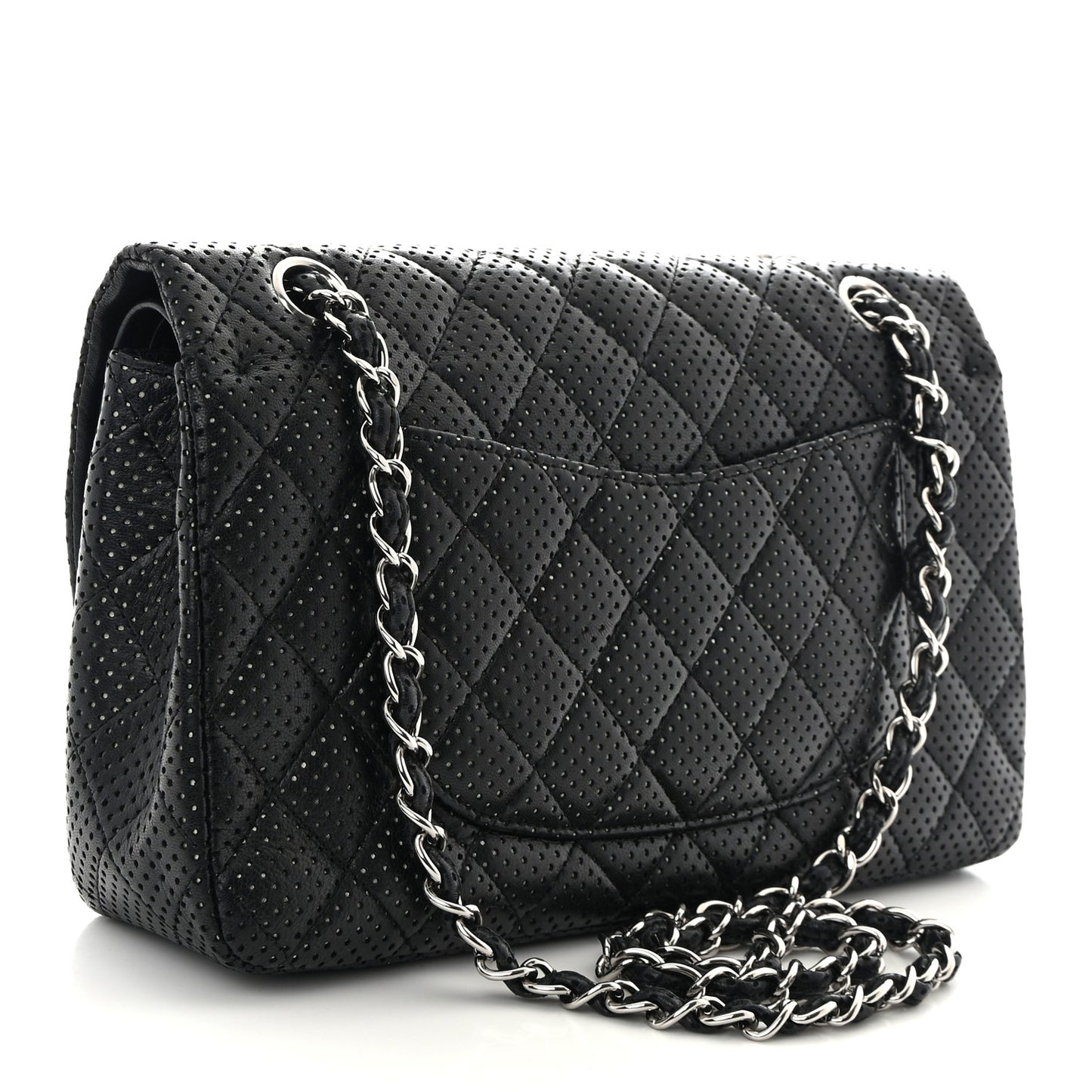 Lambskin Perforated Medium Double Flap Black