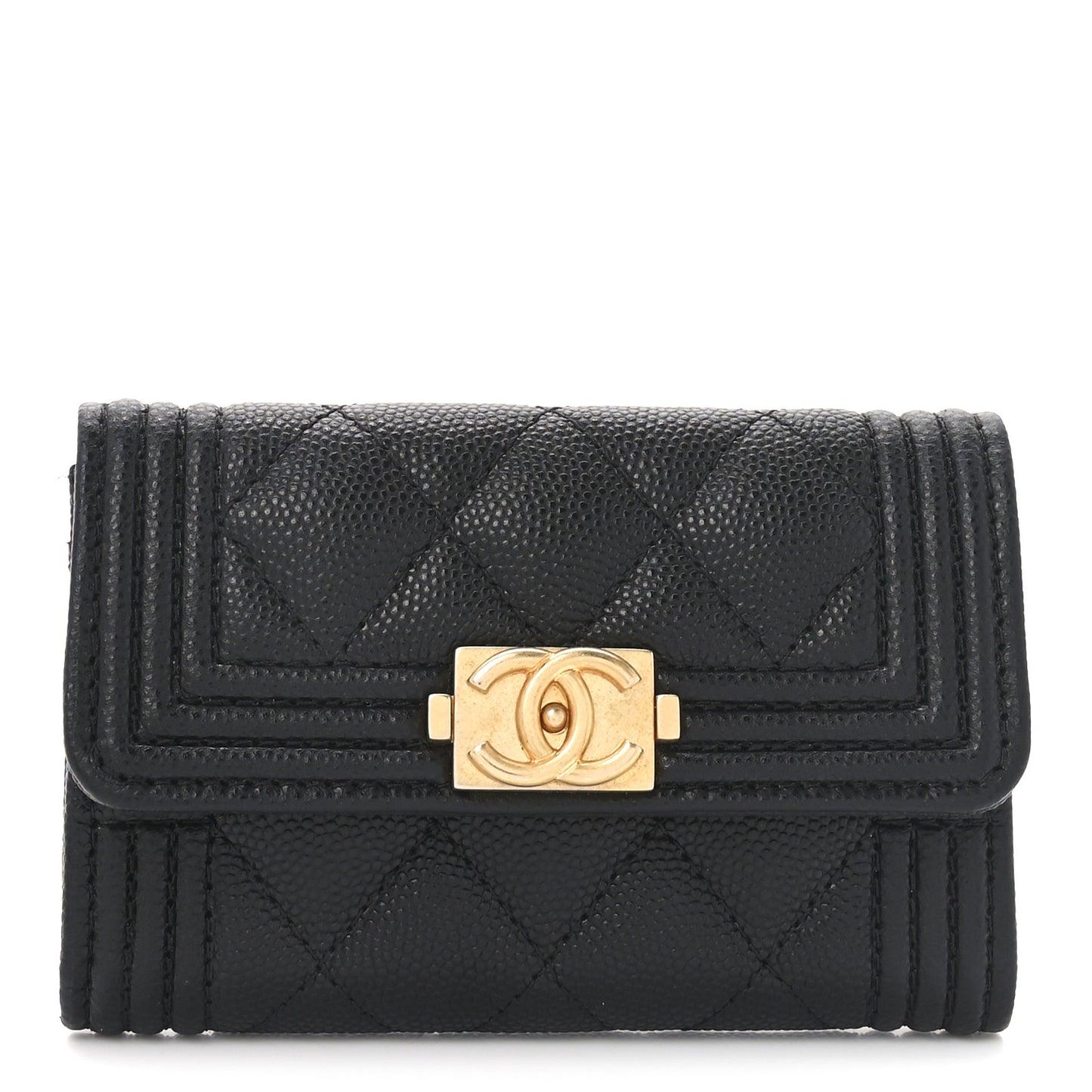 Caviar Quilted Boy Flap Card Holder Black