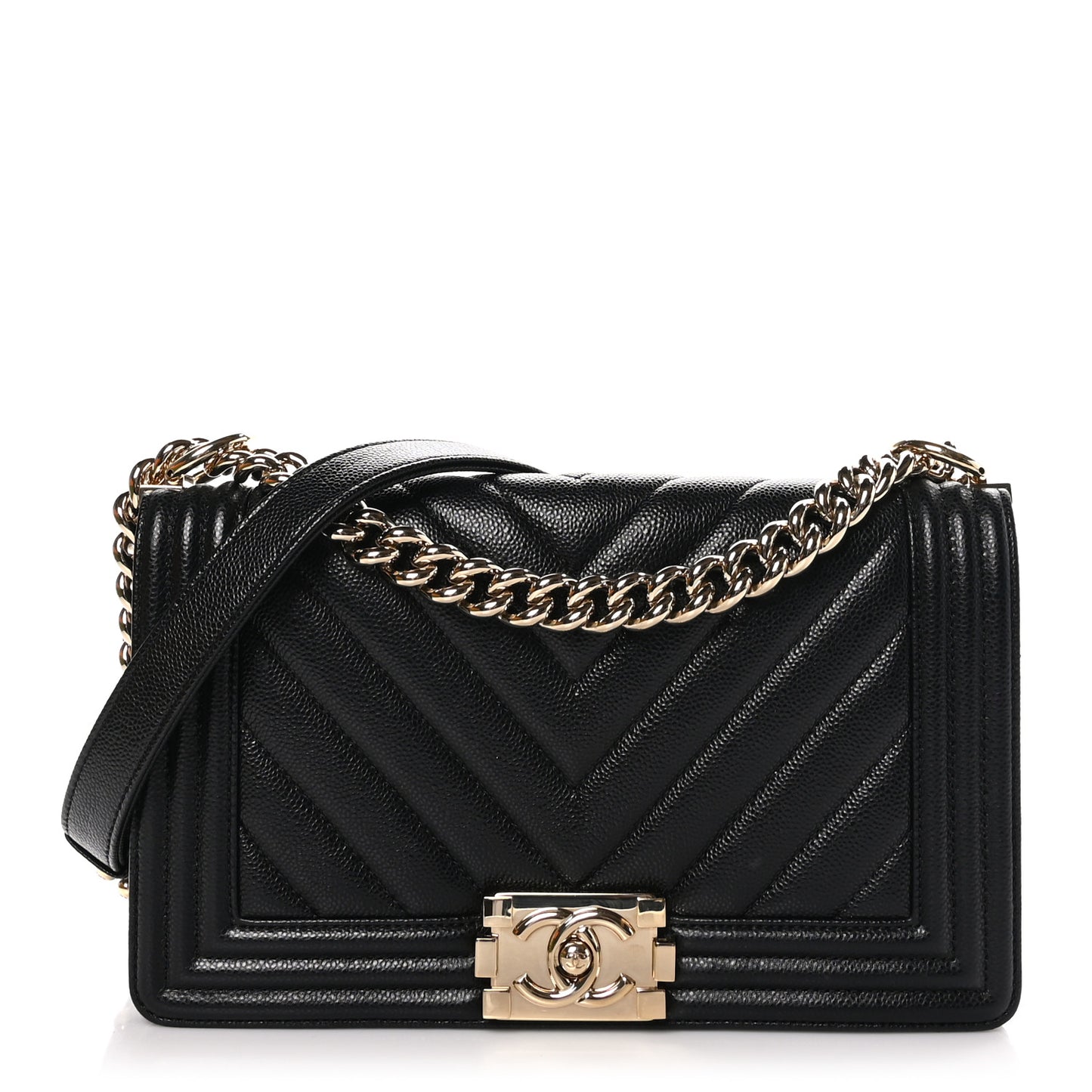Caviar Chevron Quilted Medium Boy Flap Black