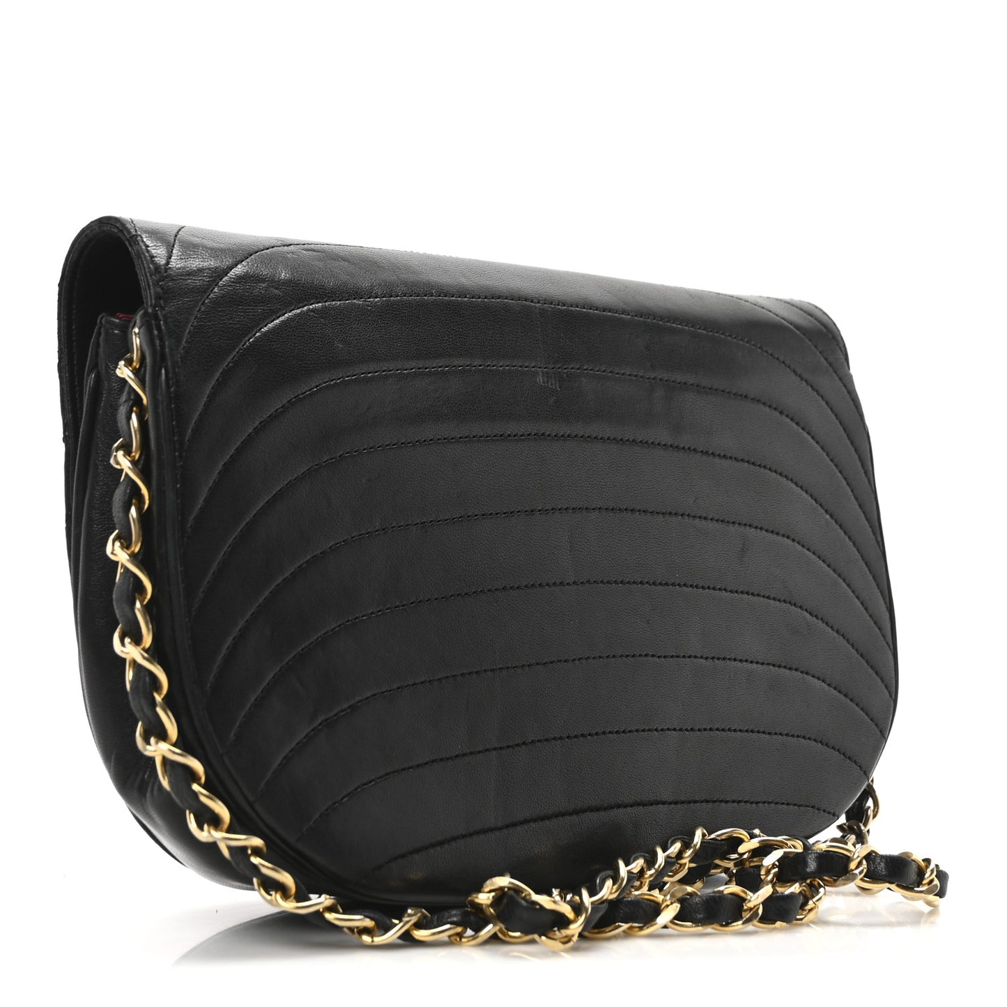 Lambskin Horizontal Quilted Small Single Flap Black