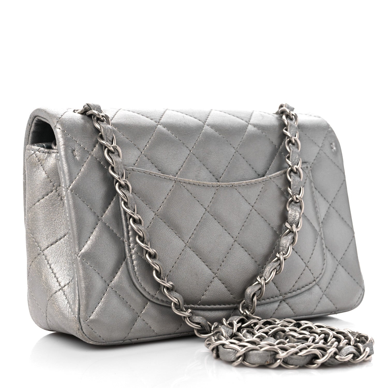 Chanel Metallic Calfskin Quilted Mini Rectangular Flap Ruthenium 3 of 15