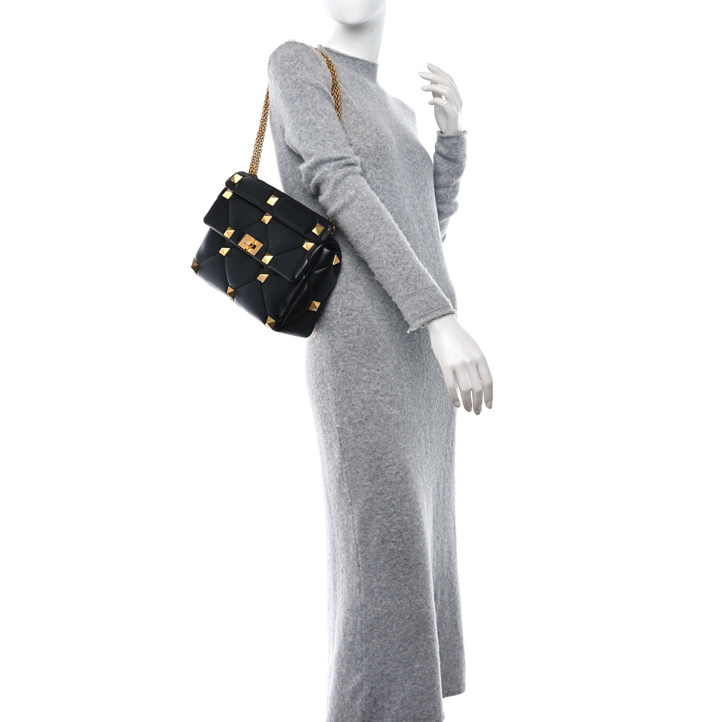Nappa Large Roman Stud Shoulder Bag Black