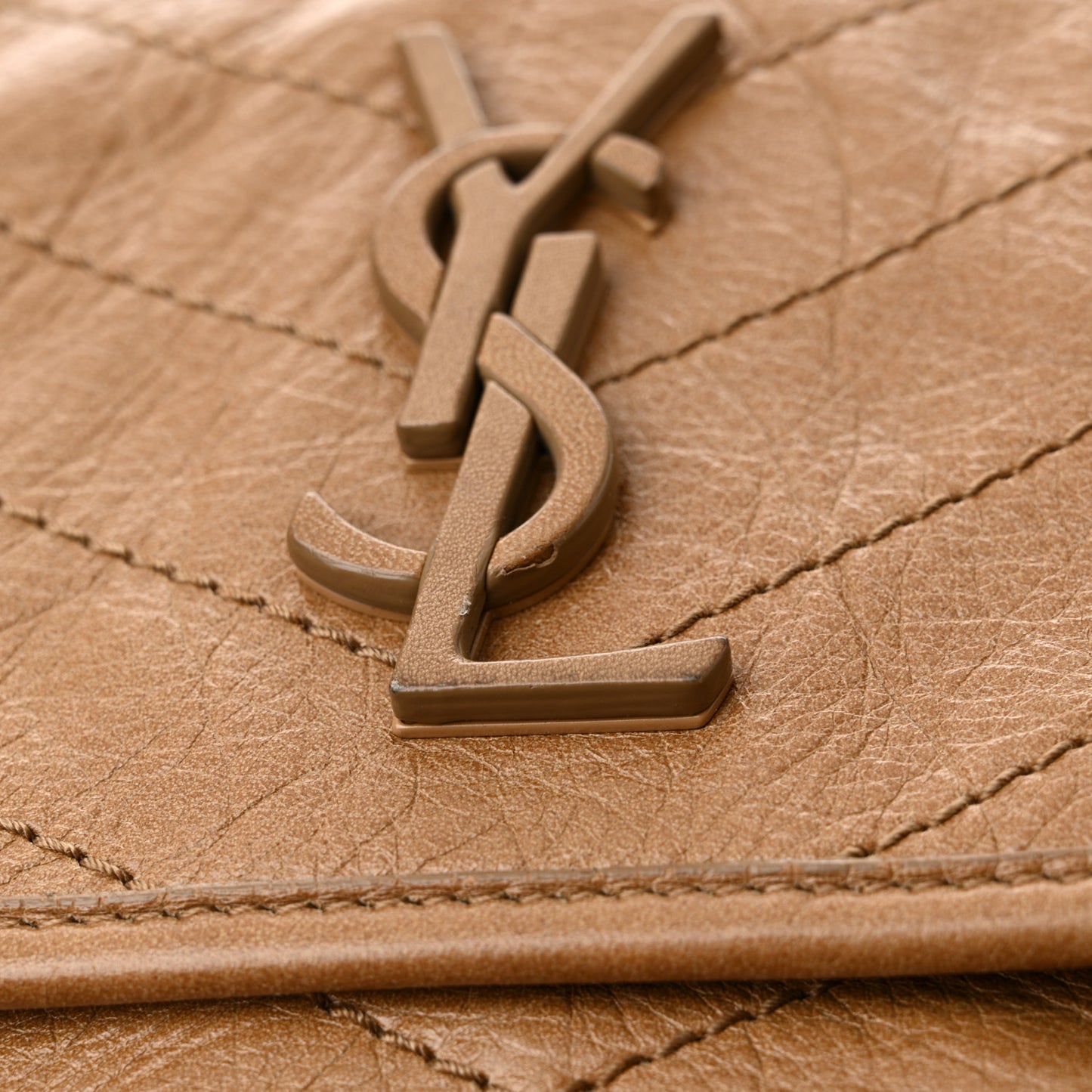 Crinkled Calfskin Matelasse Monogram Medium Niki Chain Satchel Natural Tan