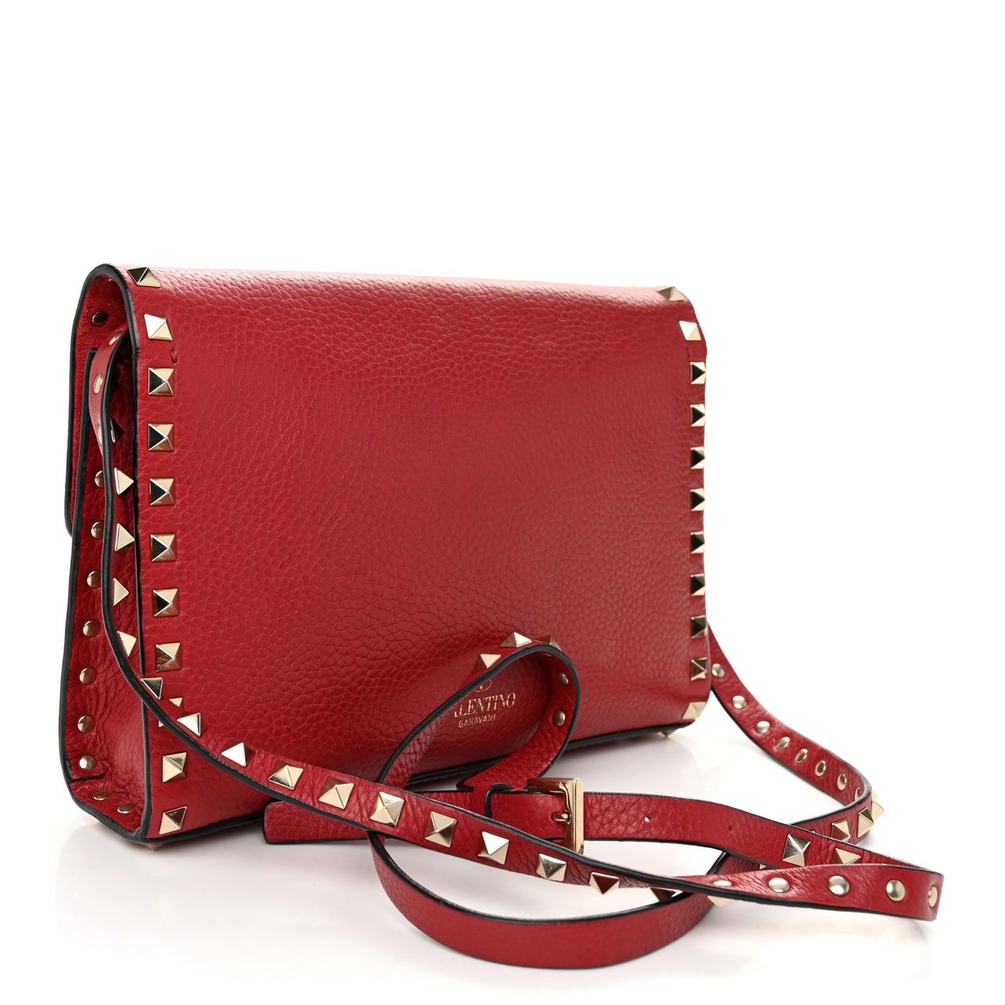 Pebbled Calfskin Medium Rockstud Flip Lock Crossbody Bag Rouge Pur