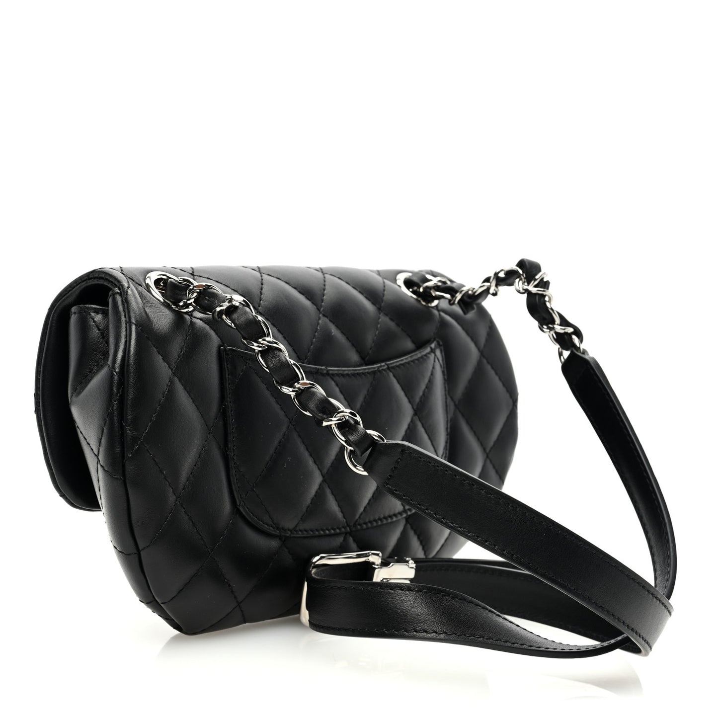 Calfskin Quilted CC Uniform Flap Belt Bag Black