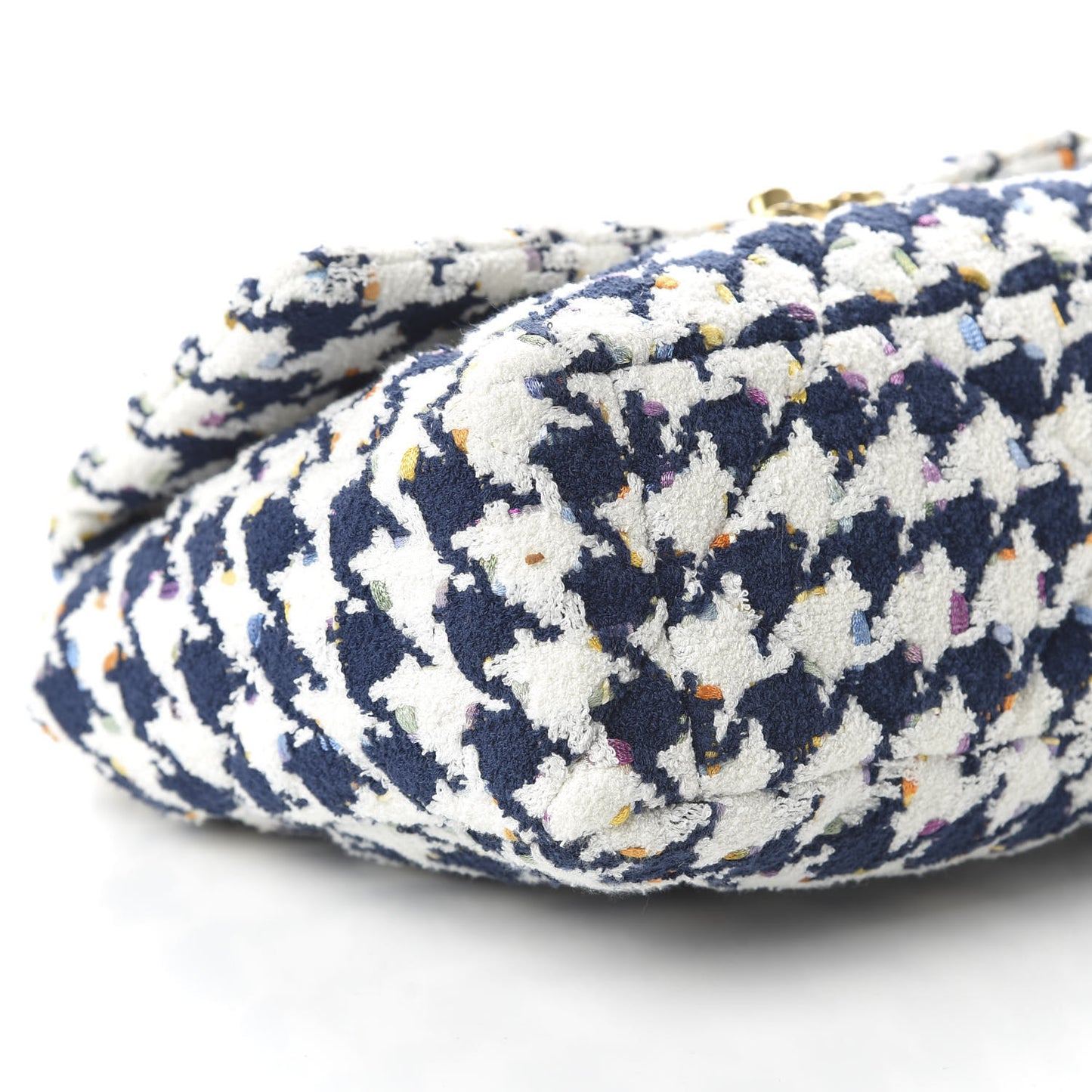 Tweed Quilted Large 19 Flap Ecru Navy Blue Multicolor