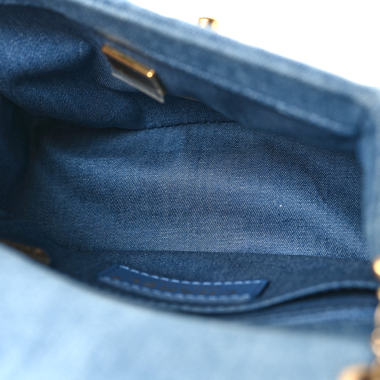 Denim Quilted Mini Pearl Crush Flap Blue