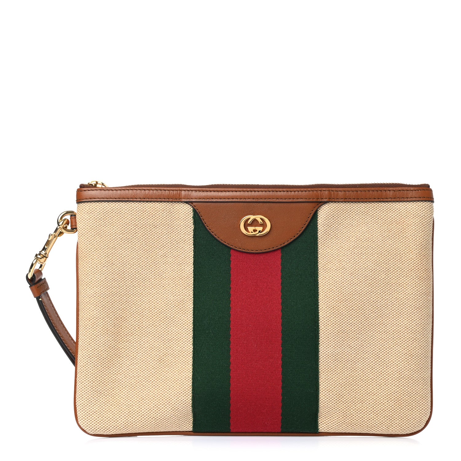 Gucci Vintage Canvas Web Pouch Sand Cuir 1 of 9
