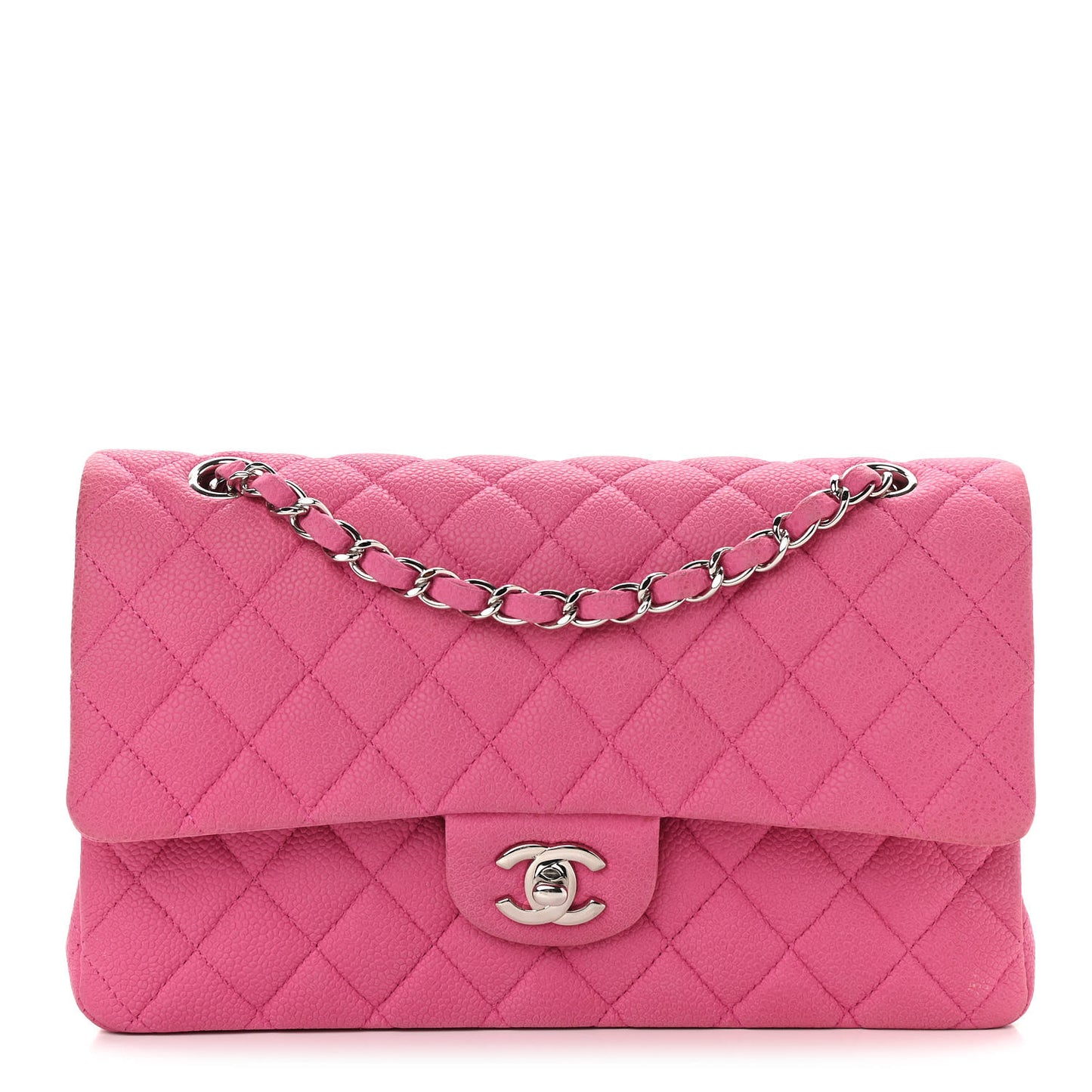 Iridescent Caviar Quilted Medium Double Flap Pink