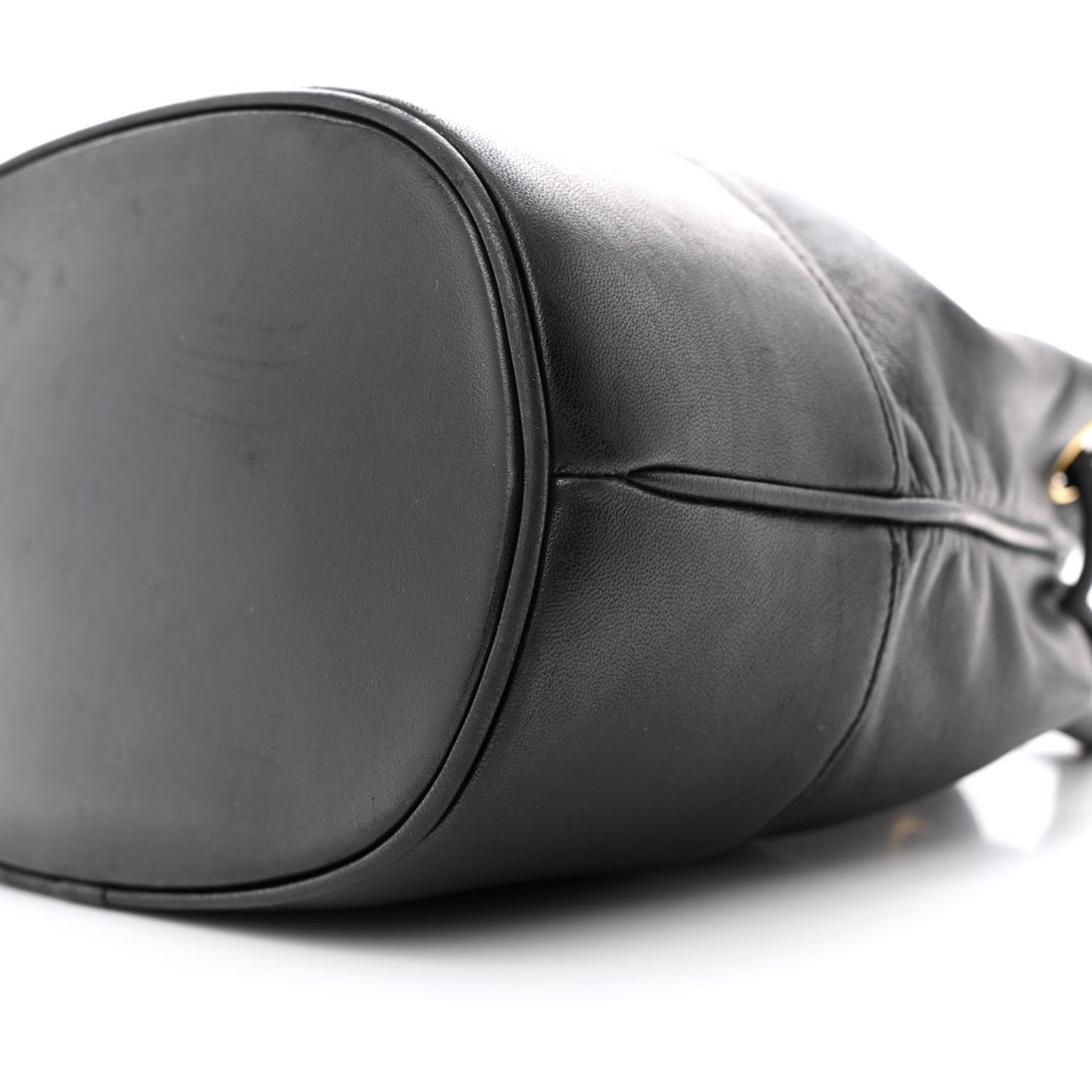 Lambskin CC Stitched Drawstring Bucket Bag Black