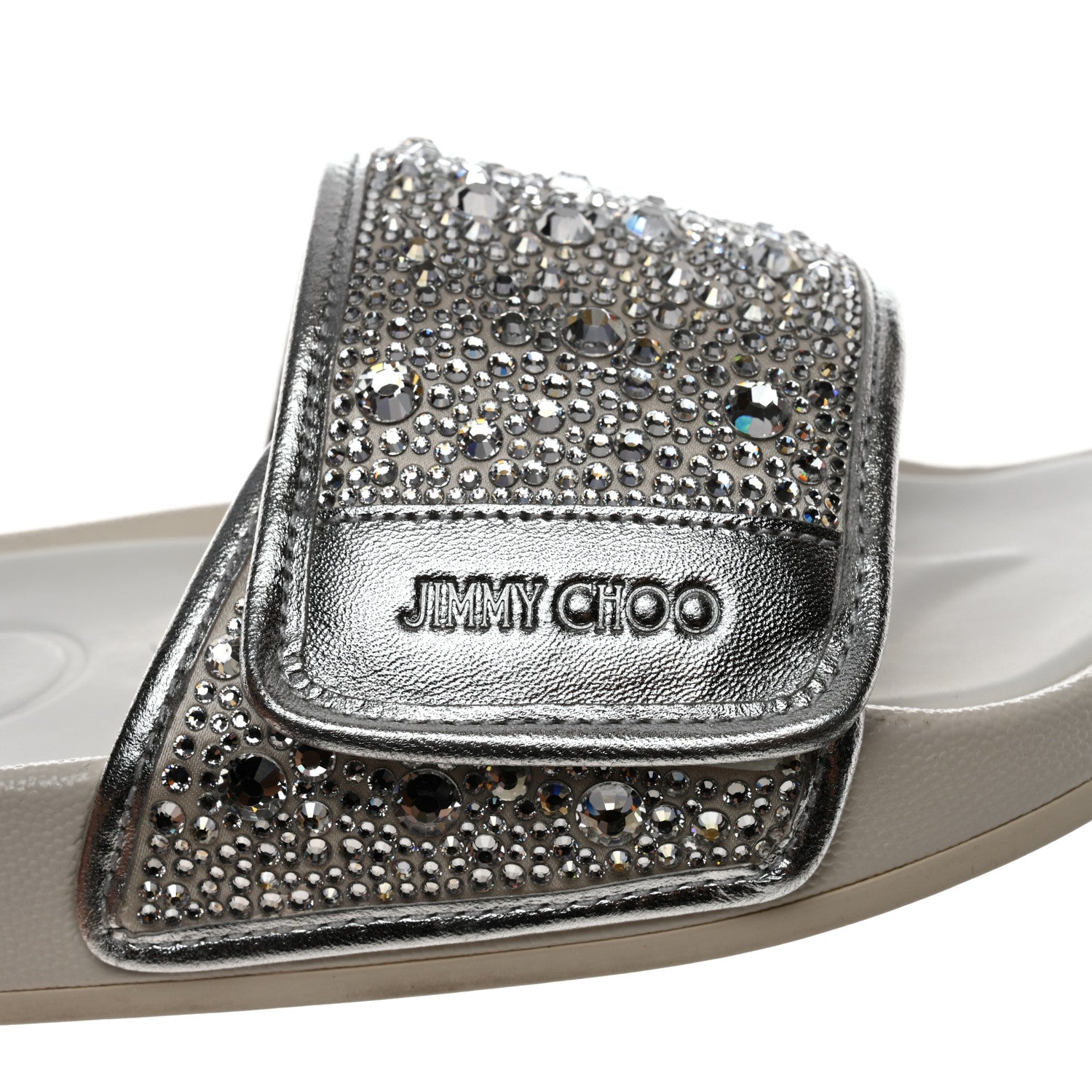 Jimmy Choo Canvas Pearl Embellished Fitz Slide Sandals 39 Silver 7 of 11