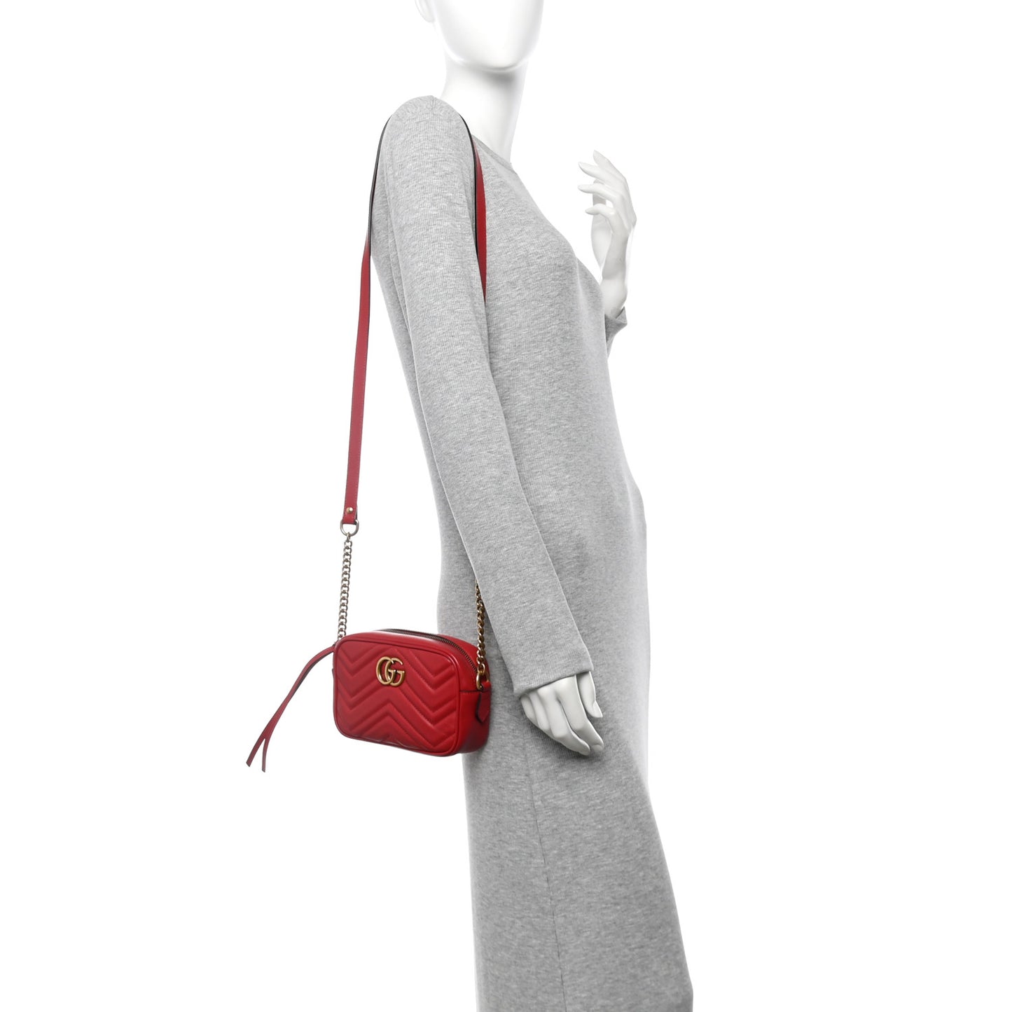 Calfskin Matelasse Mini GG Marmont Chain Shoulder Bag Hibiscus Red