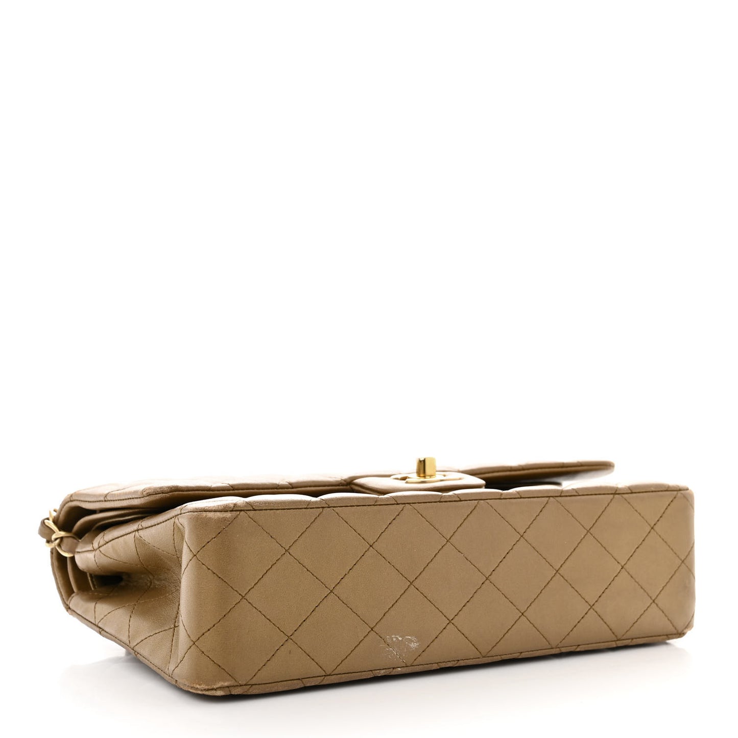 Metallic Lambskin Quilted Medium Double Flap Khaki