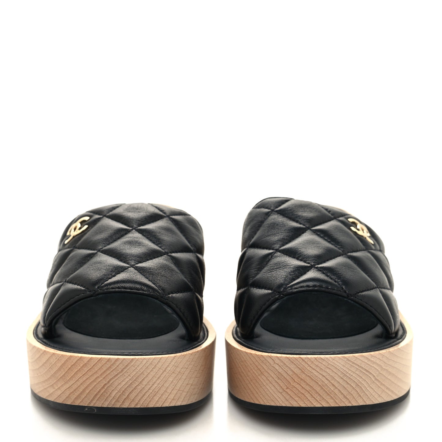 Lambskin Quilted CC Wedge Sandals 39 Black