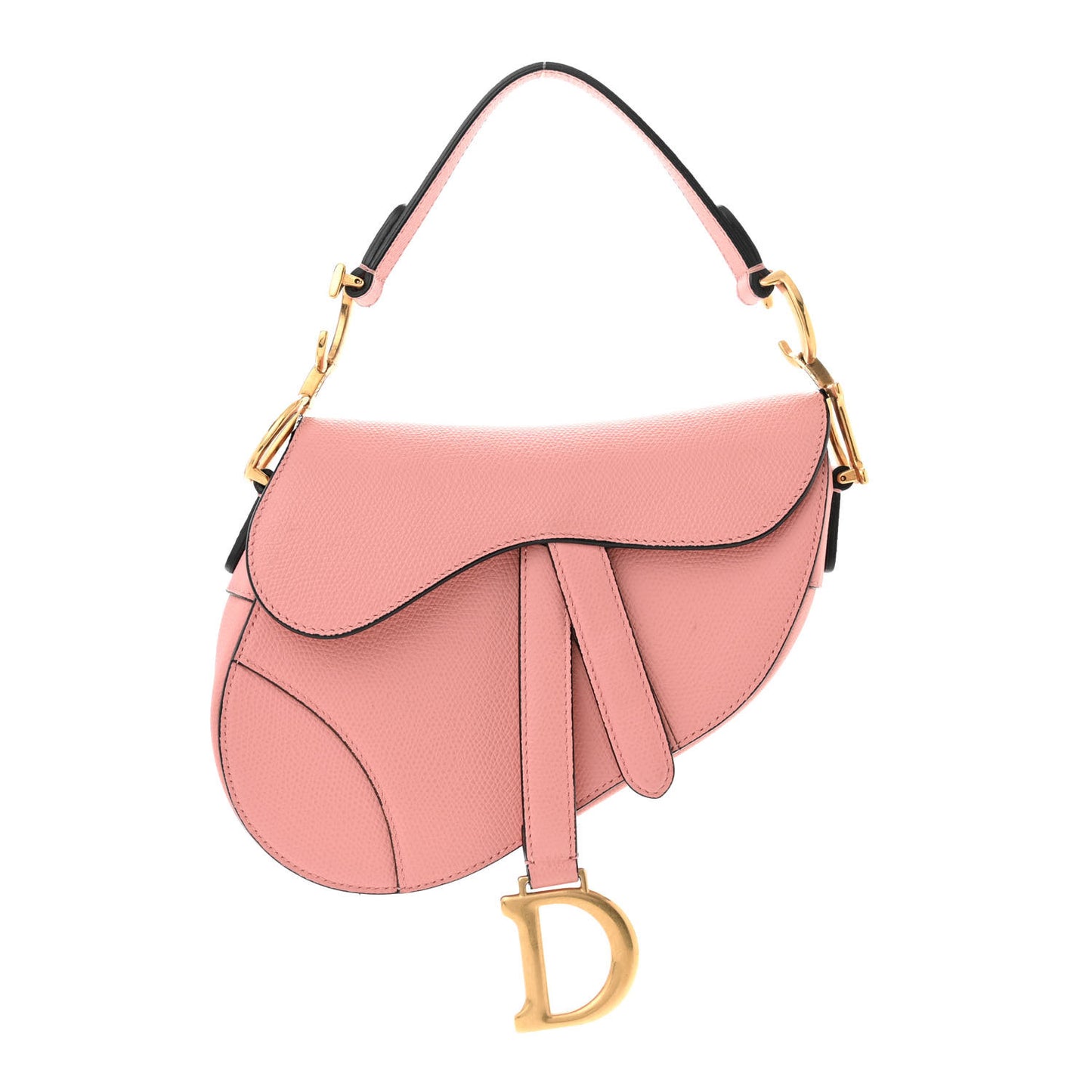 Grained Calfskin Mini Saddle Bag Pink
