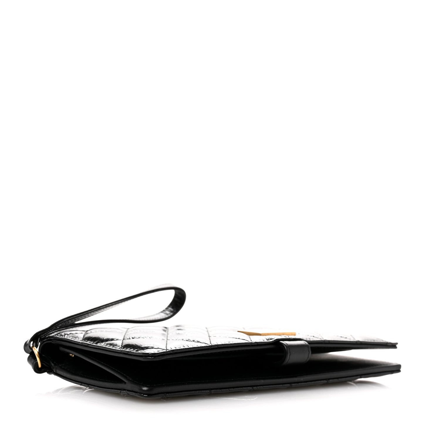 Shiny Calfskin Quilted Flap Wallet Black
