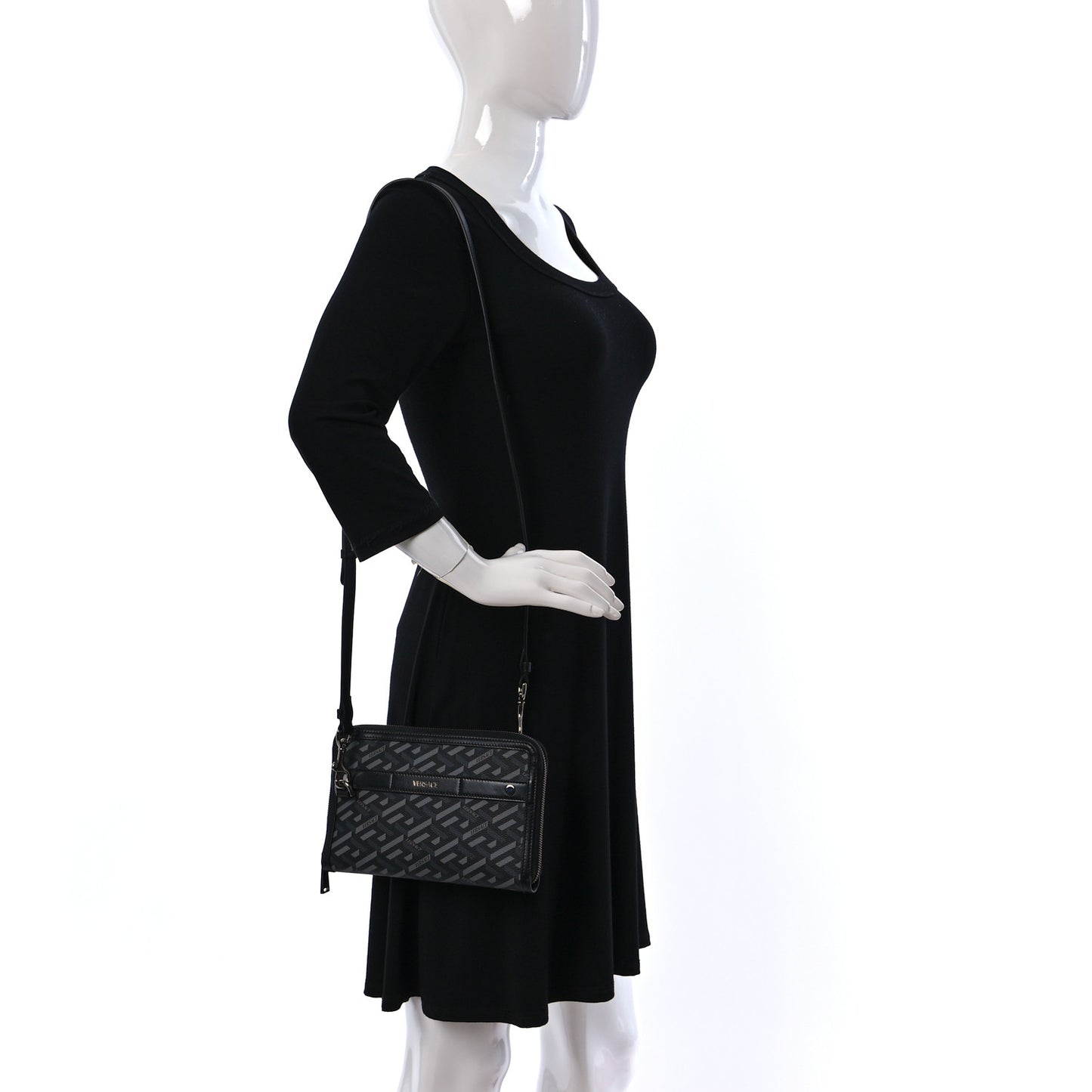 Coated Canvas La Greca Signature Clutch Black Gray