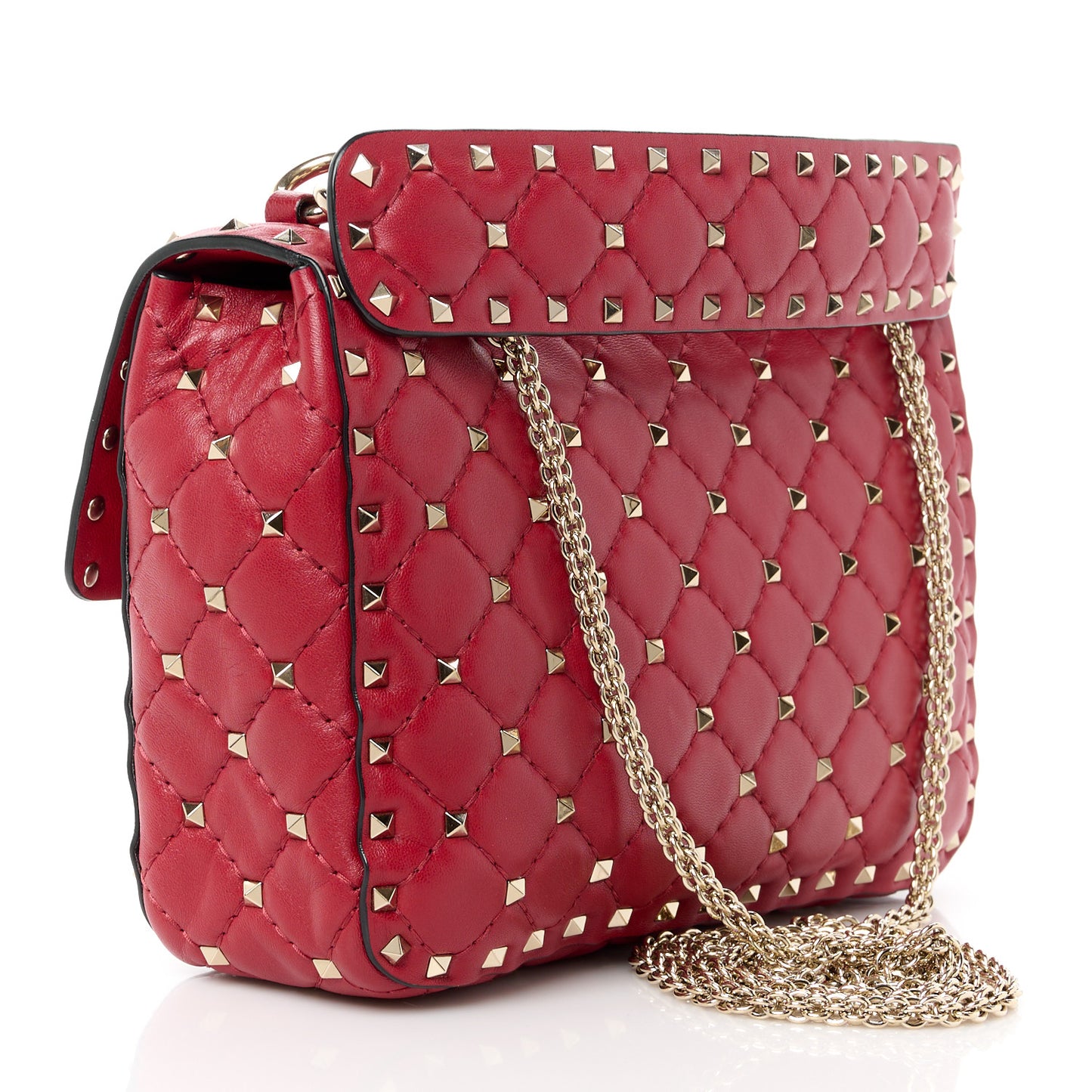 Lambskin Medium Rockstud Spike Shoulder Bag Red