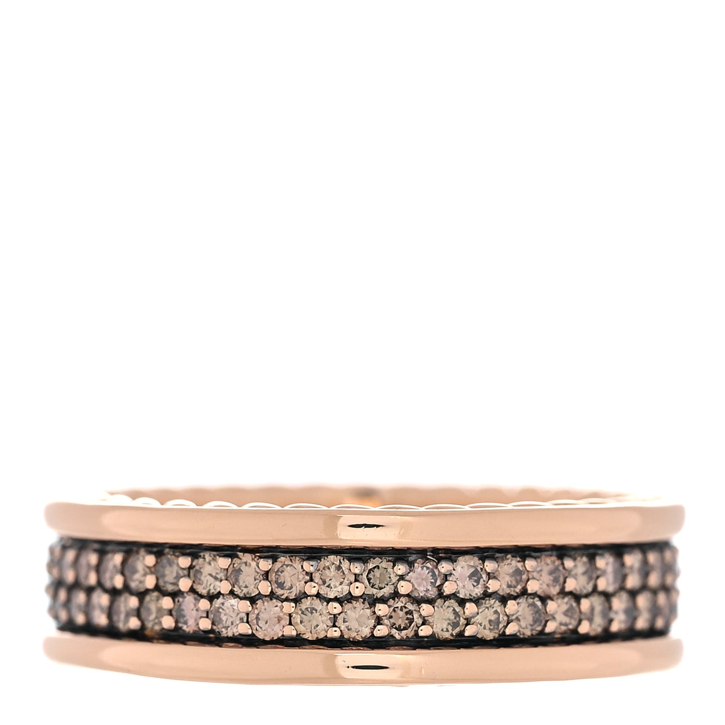 18K Rose Gold Cognac Diamond Streamline Two Row Pave Band Ring 65 11