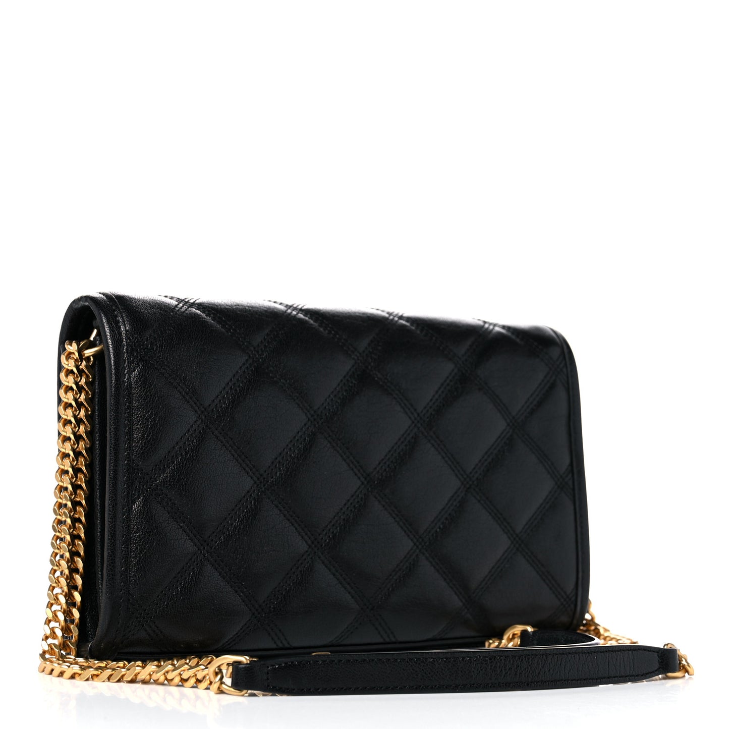 Lambskin Diamond Quilted Becky Chain Wallet Black