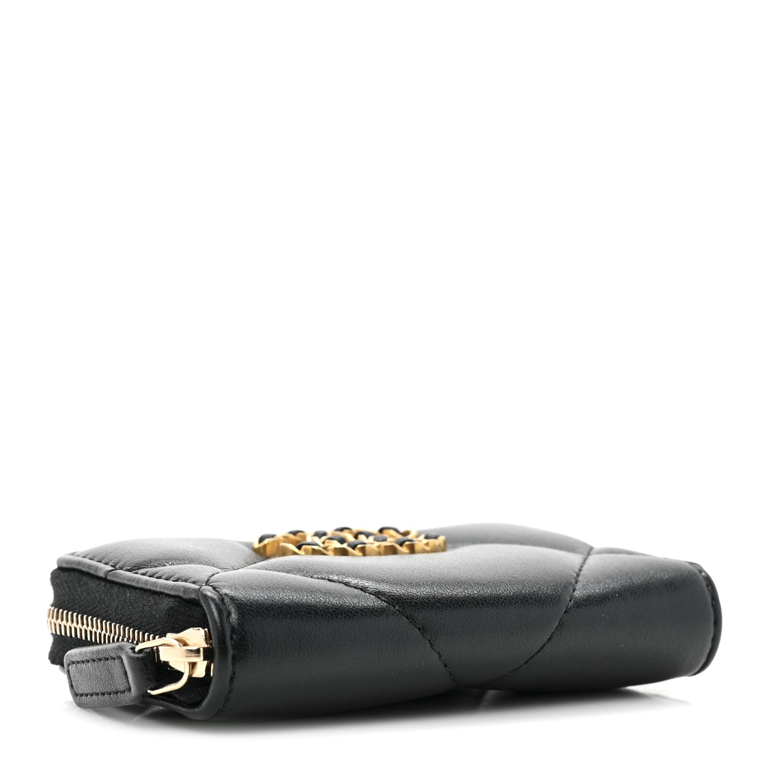 Chanel Lambskin Quilted Chanel 19 Zip Around Coin Purse Wallet Black 4 of 12