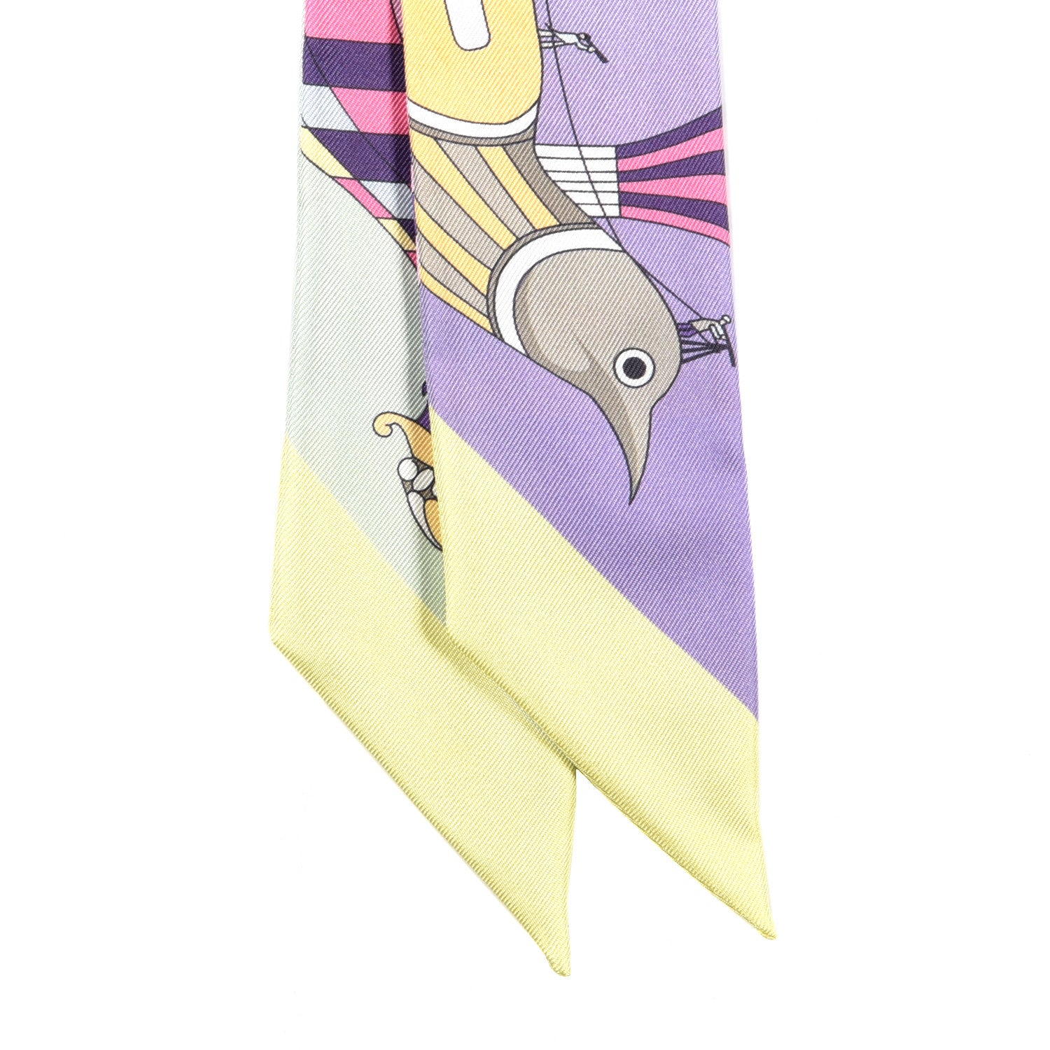 Hermes Silk Les Folies Du Ciel Twilly Mauve Jaune Vert 2 of 4