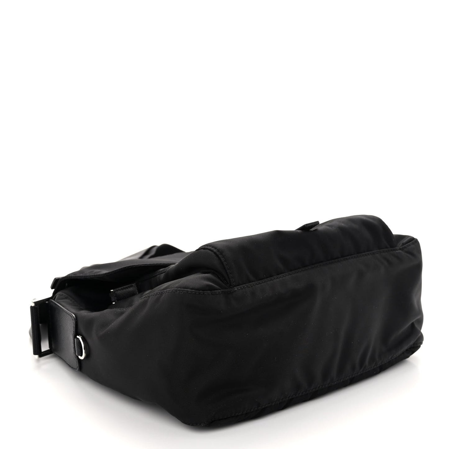 Re-Nylon Vela Saffiano Pocket Single Buckle Messenger Shoulder Bag Black