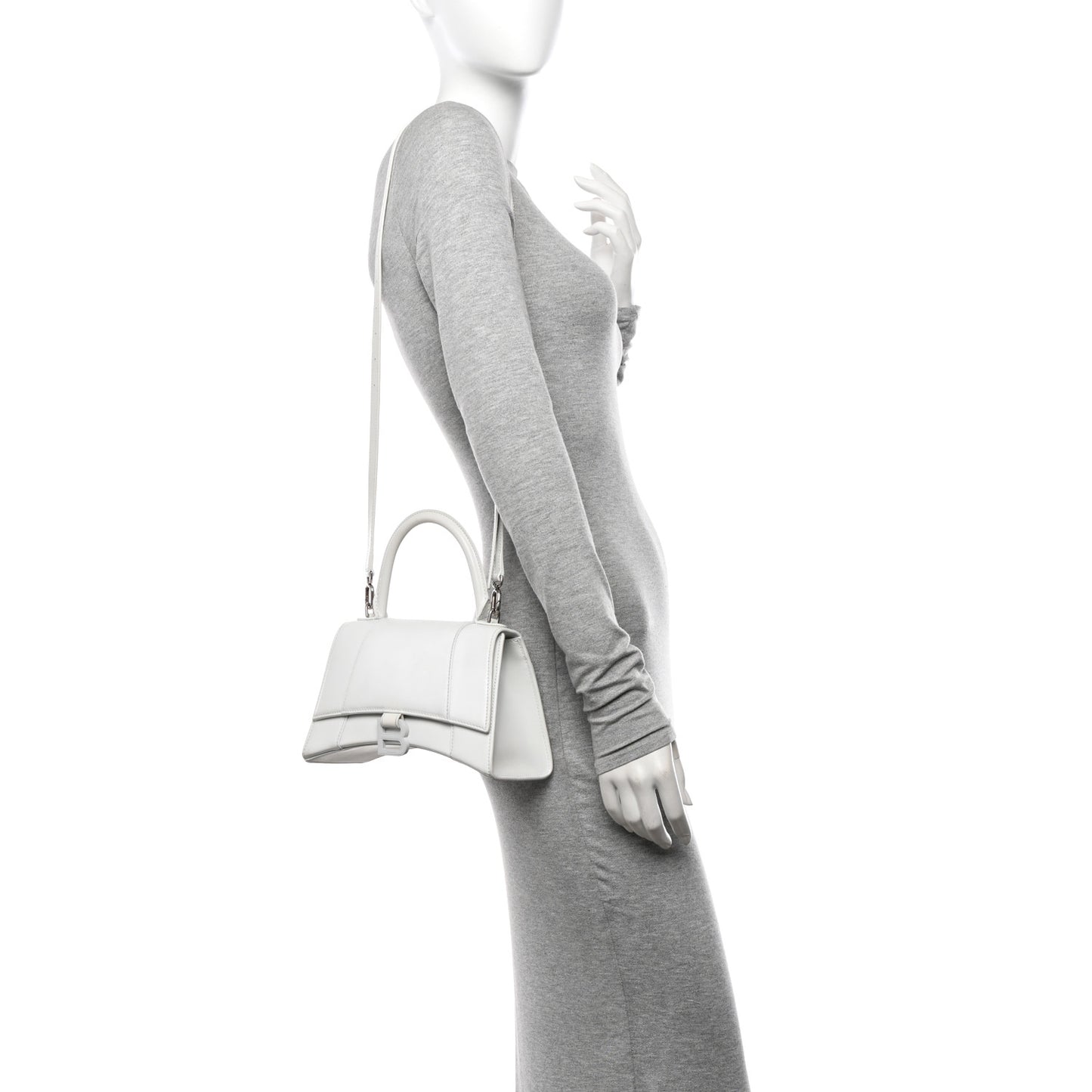Shiny Box Calfskin Tonal B Small Hourglass Top Handle Bag White
