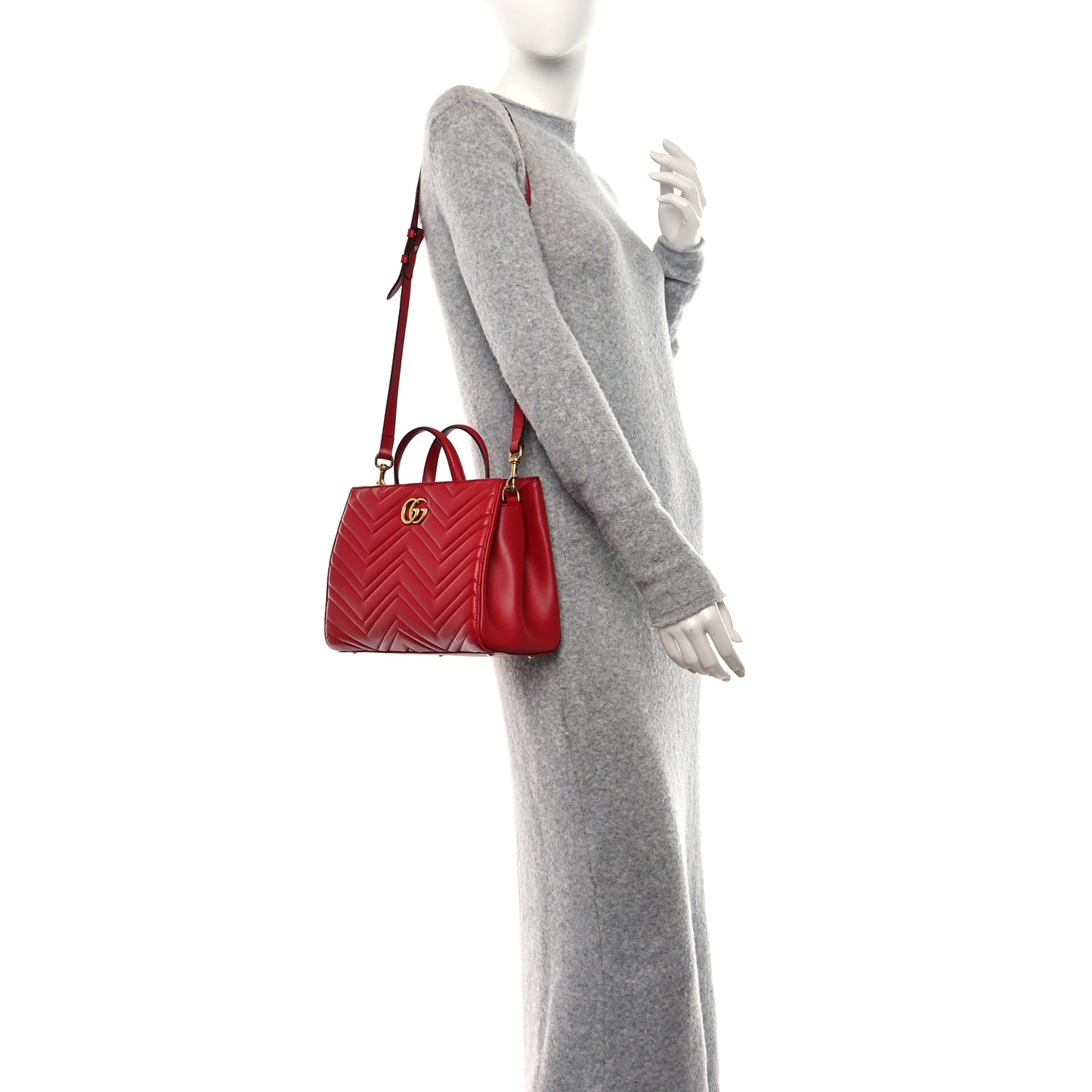 Calfskin Matelasse Small GG Marmont Tote Hibiscus Red