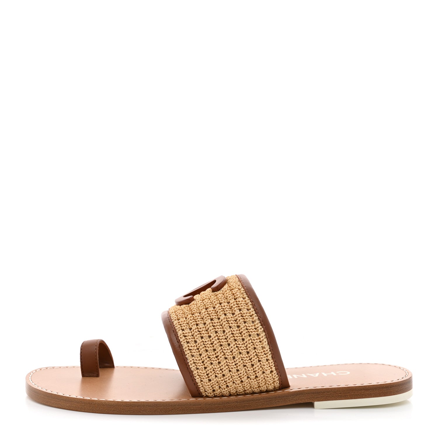 Chanel Raffia Lambskin CC Mules 38.5 Beige Brown 1935611