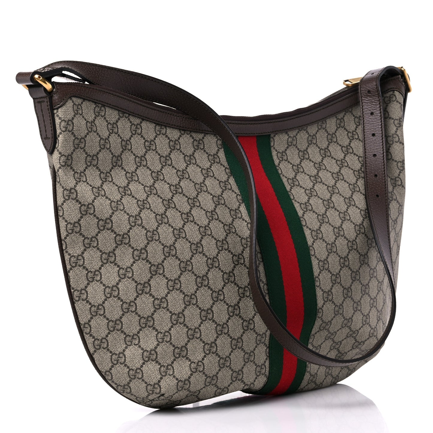 GG Supreme Monogram Web Ophidia Half Moon Hobo Brown