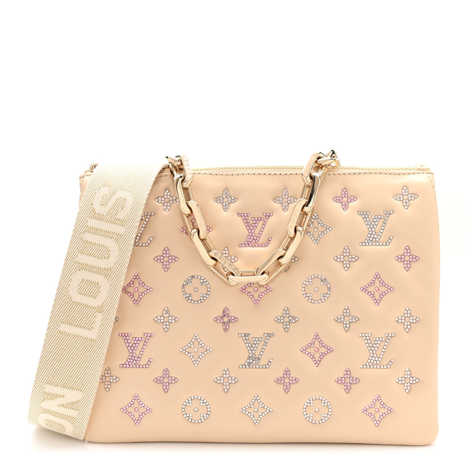 Louis Vuitton Lambskin Swarovski Crystal Embossed Monogram Coussin