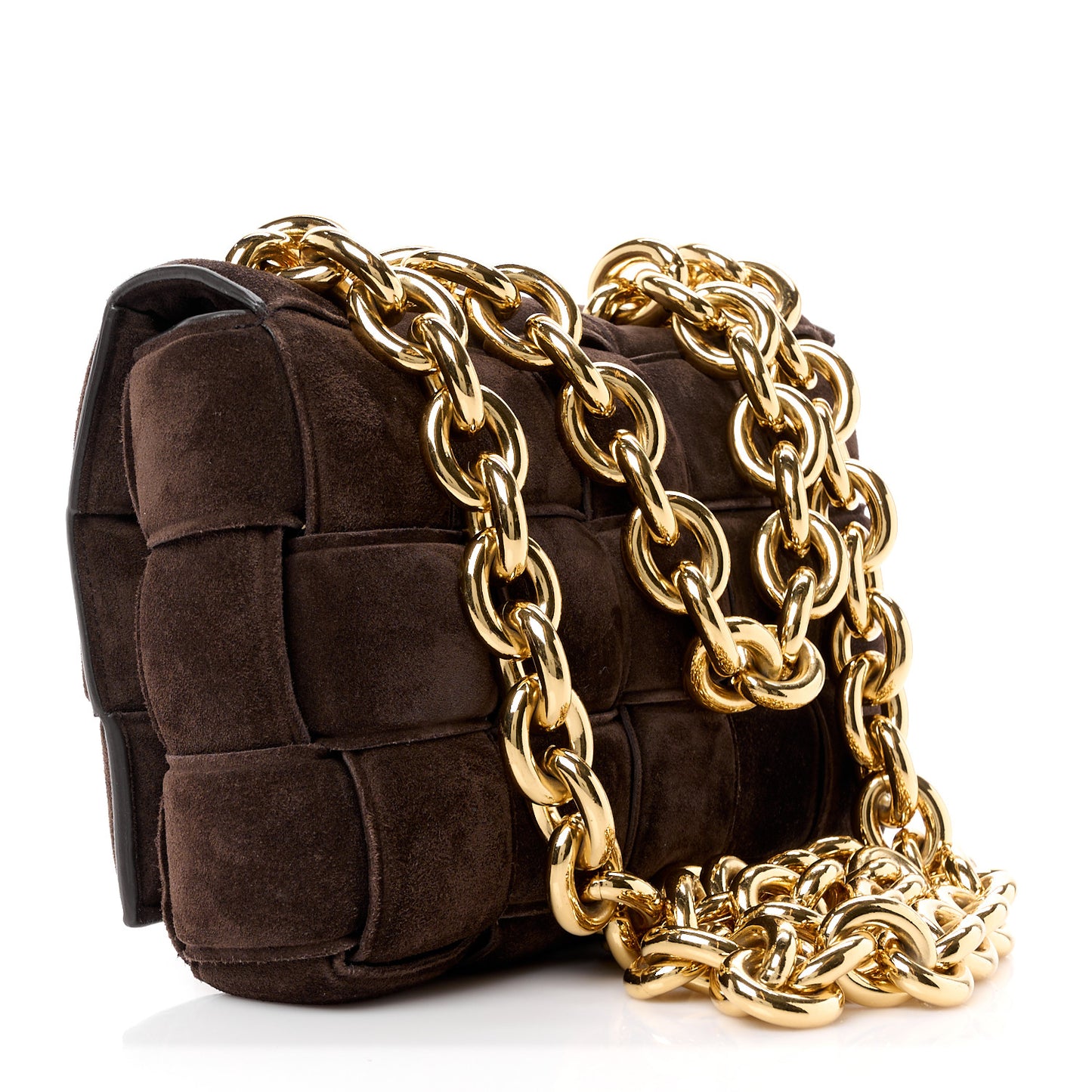 Suede Maxi Intrecciato Padded Chain Cassette Crossbody Bag Fondant