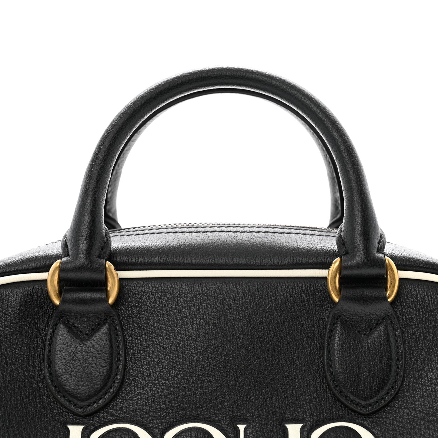 X ADIDAS Textured Dollar Calfskin Web Trefoil Logo Embossed Mini Bowling Bag Black Off White